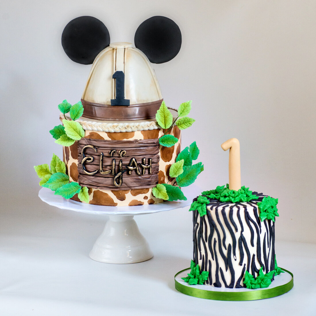 Safari Mickey first birthday cake with smash cake
