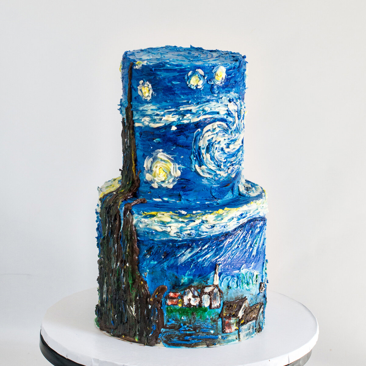 Starry Night buttercream painted birthday cake