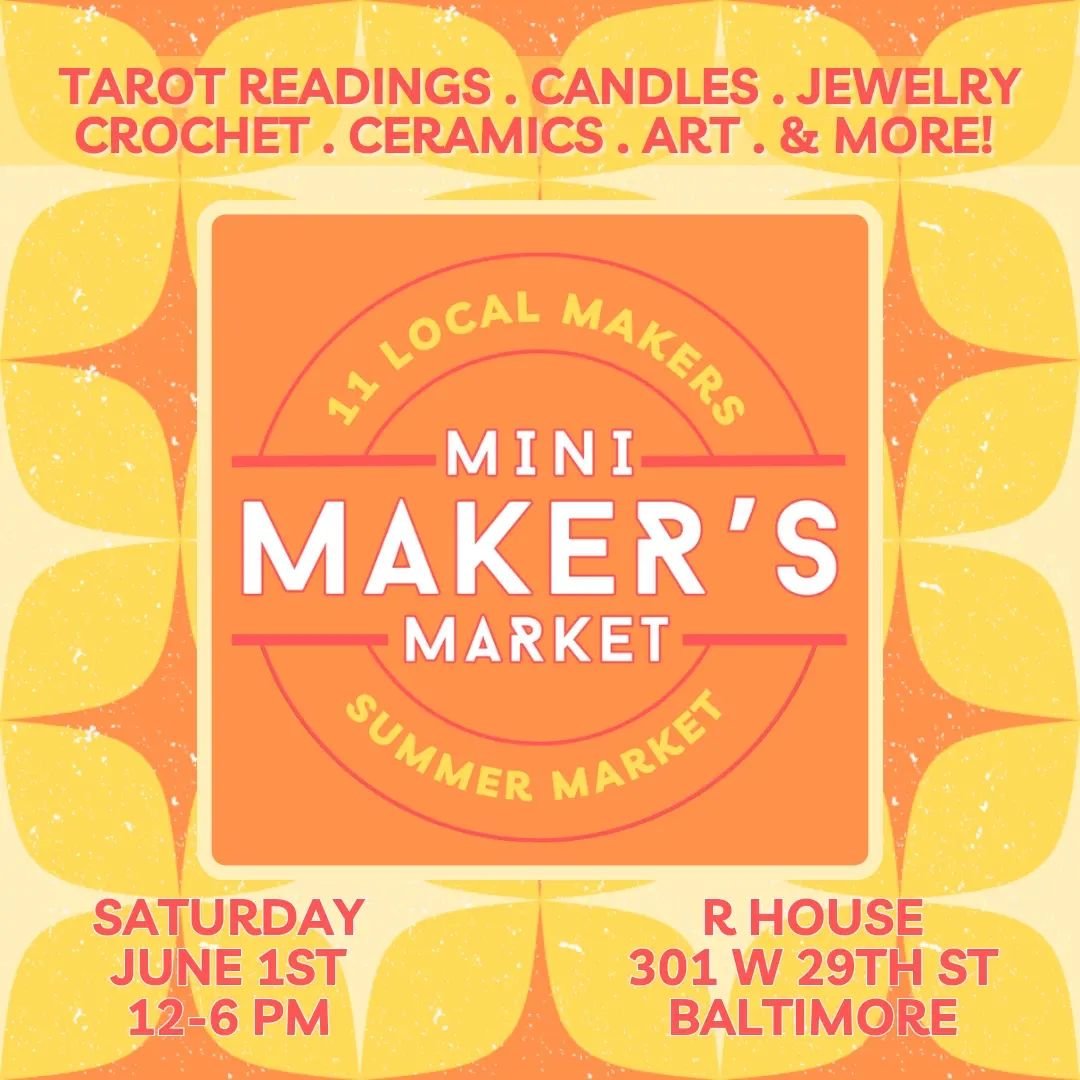 Join us for the Mini Maker's Market - Summer Market! On Saturday, June 1st from 12 pm to 6 pm, shop from our 11 skilled local artisans and vendors at R. House.
Browse through an amazing selection of handmade goods, from jewelry to ceramics, to candle