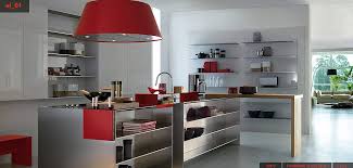 Modern Red Kitchen with white walls