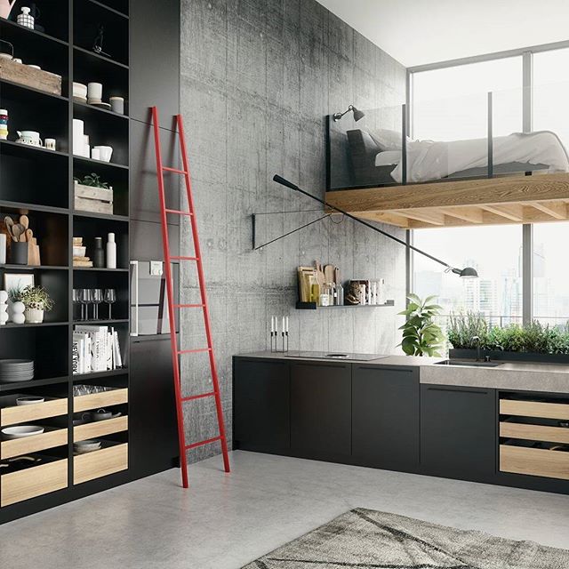 I recently proposed incorporating a #funky #ladder like this for my clients #urban #kitchen.  @siematic_kitchen  #openconcept #modern @binnsdesign