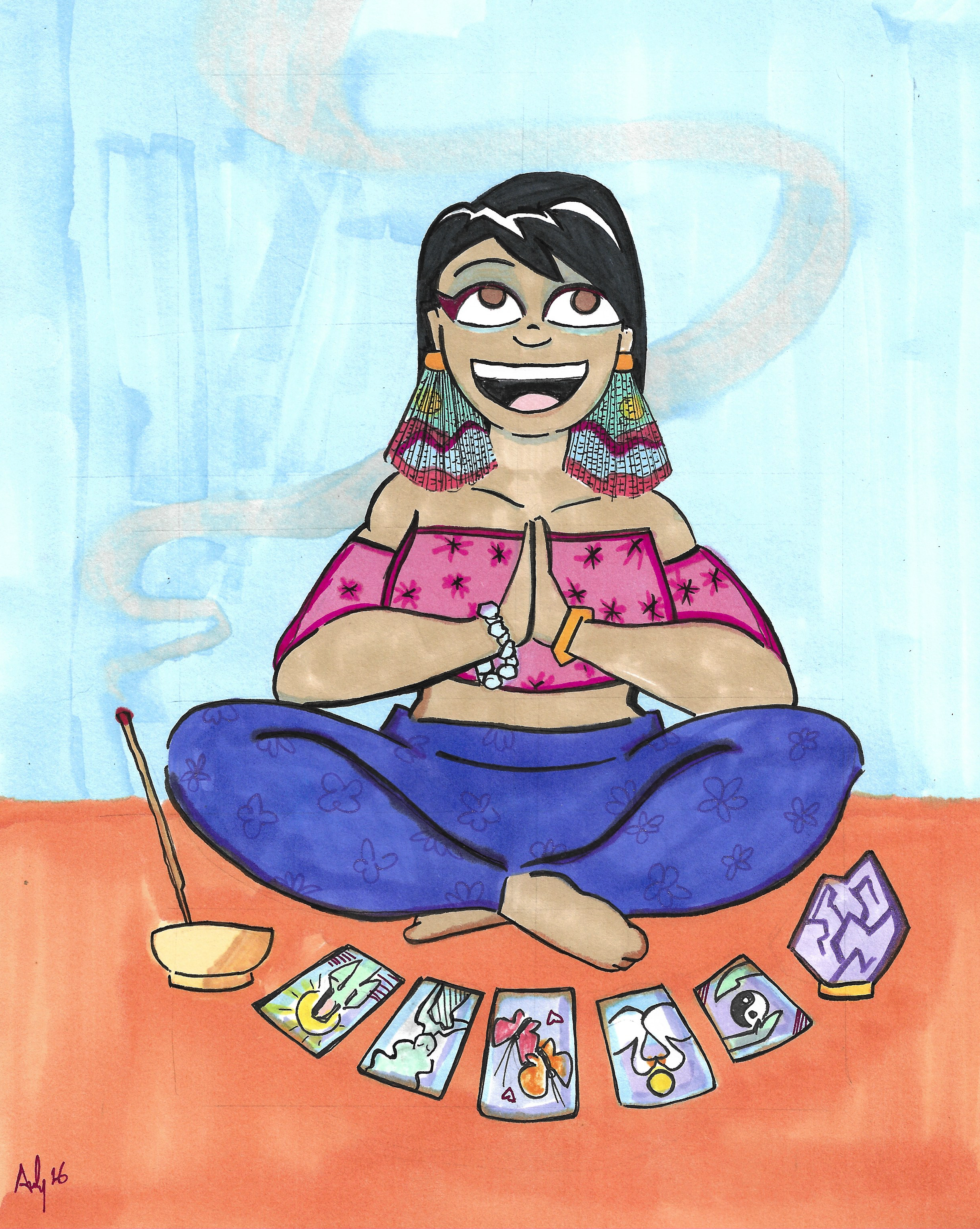 A drawing by Andy George of Nadia Wanders yoga in Bremerton WA