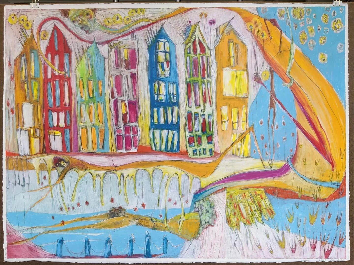 This mixed media piece was inspired by imagery in Haarlem, Netherlands, and my first finished piece playing with Caran d'Ache's Neocolor II water-soluble wax pastels. So grateful to have taken a trip with @lindseysteffs @djsteffes84 and @jurenicus to