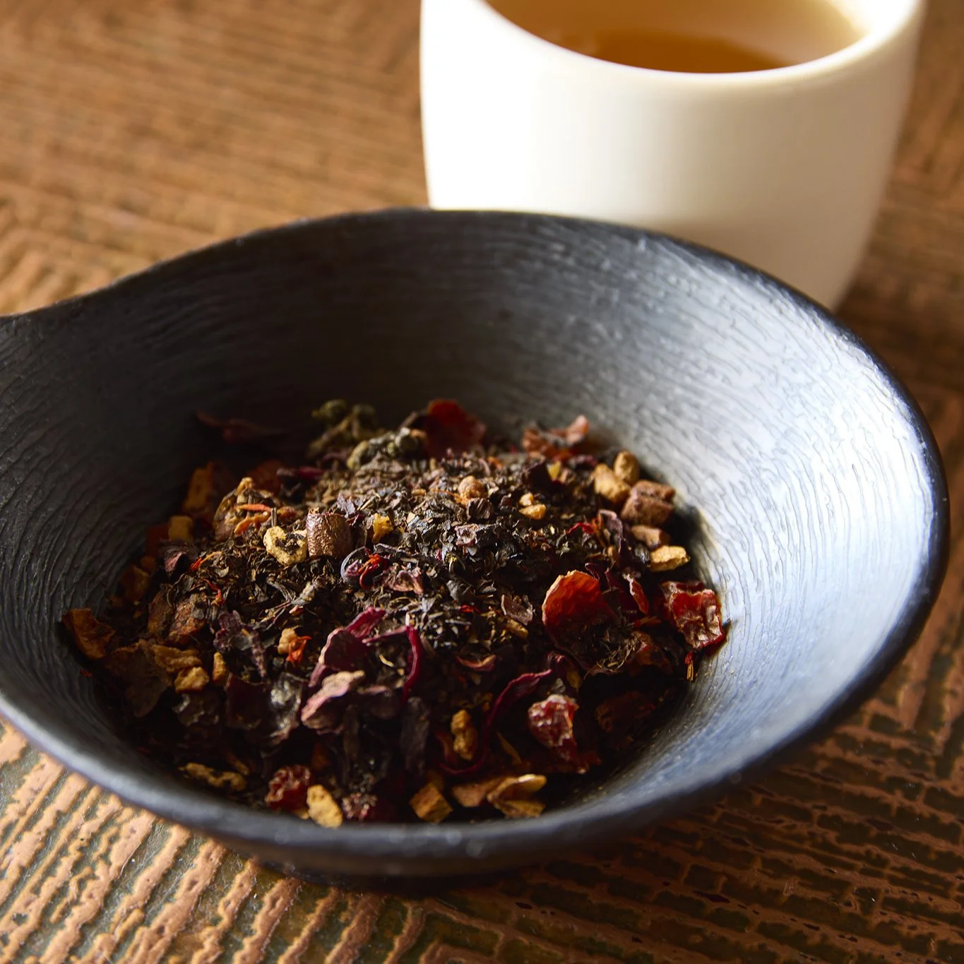 The Orange Passion Fruit tea, pictured here in a loose leaf form, served hot and freshly brewed at Royal China