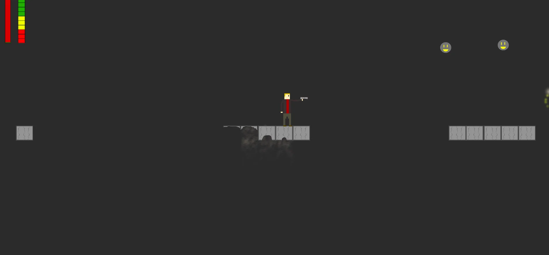 Red standing on disappearing floor facing Obsessors.