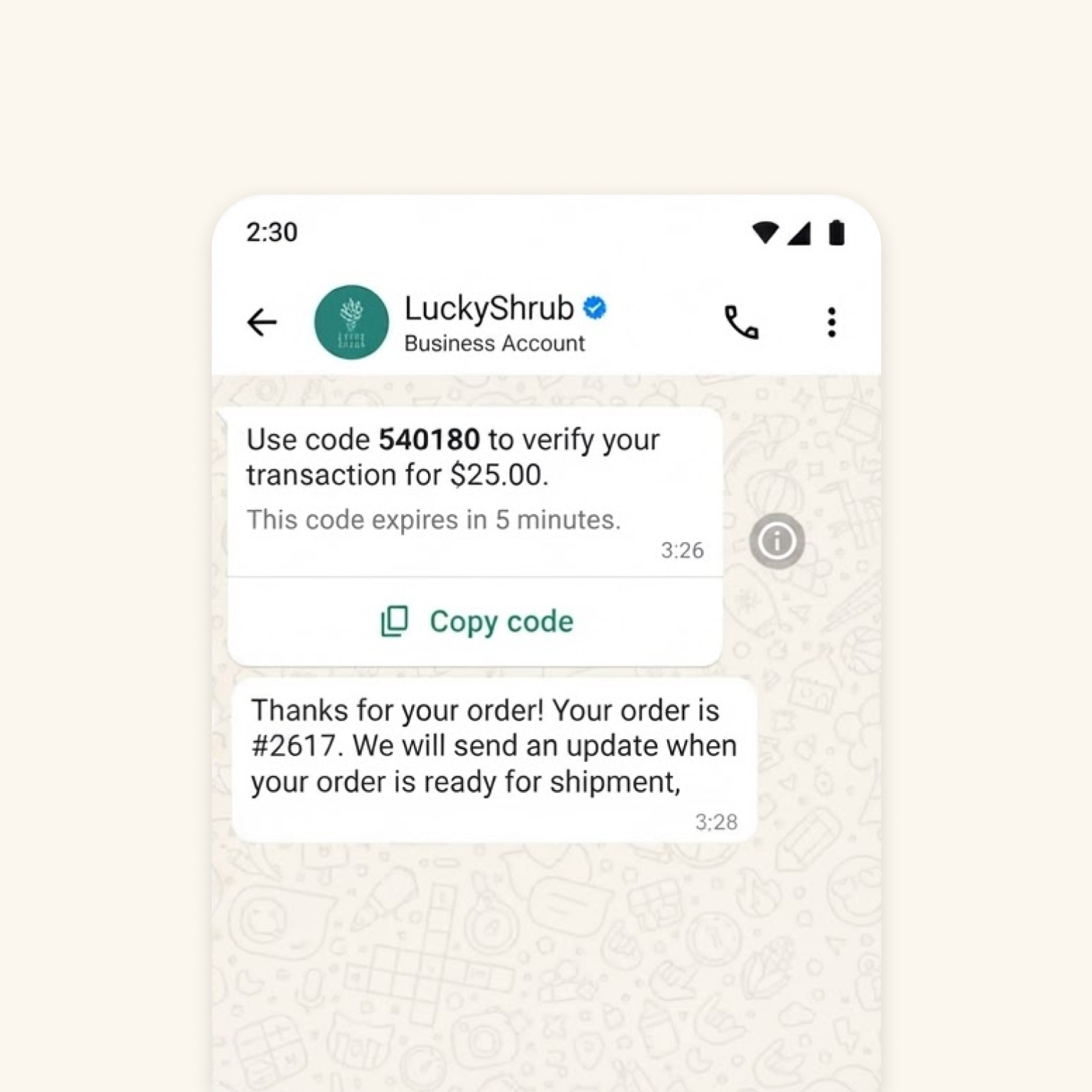 One-time passwords (OTP) for WhatsApp Business