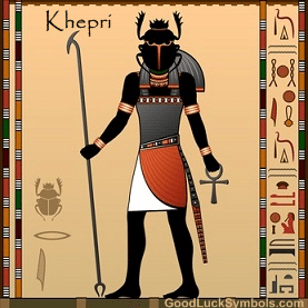 The Egyptian Scarab Beetle was associated with the god of the Rising Sun called Khepri. Khepri represents rejuvenation, divine wisdom, and eternal renewal.