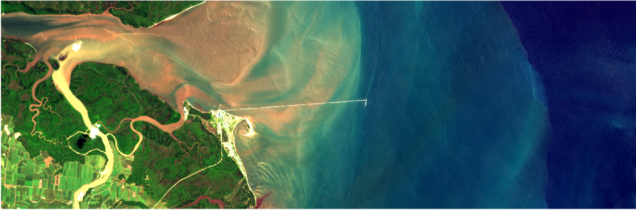 Sentinel-2A MSI acquired on 25 March 2017 over the Lucinda Jetty Coastal Observatory. Image credit: ESA/EUMETSAT.