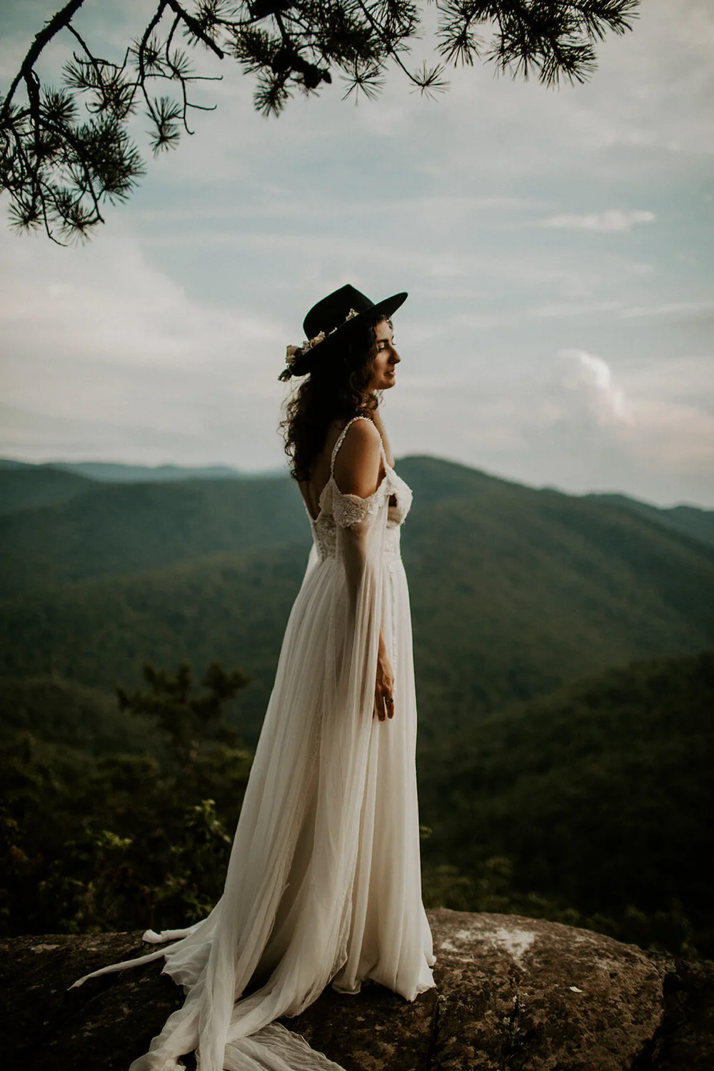 Mila" silk chiffon off the shoulder sleeves with lace detail  Daci Gowns