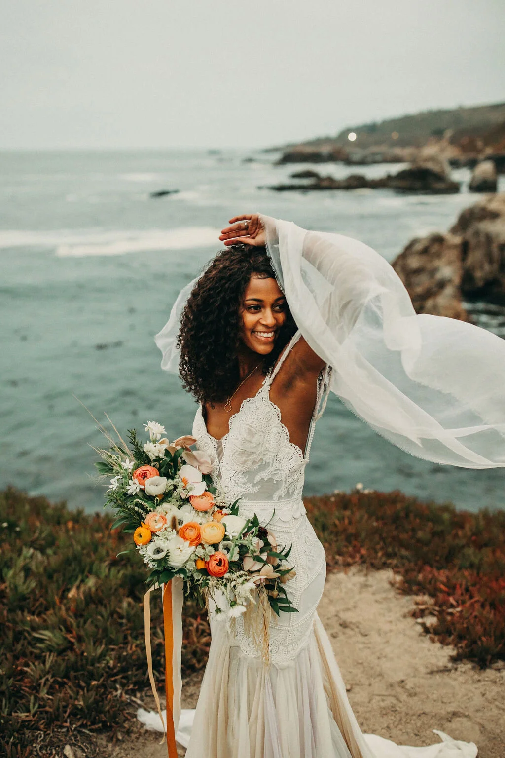 Bridal portraits with bride Giyanna in Big Sur, California 