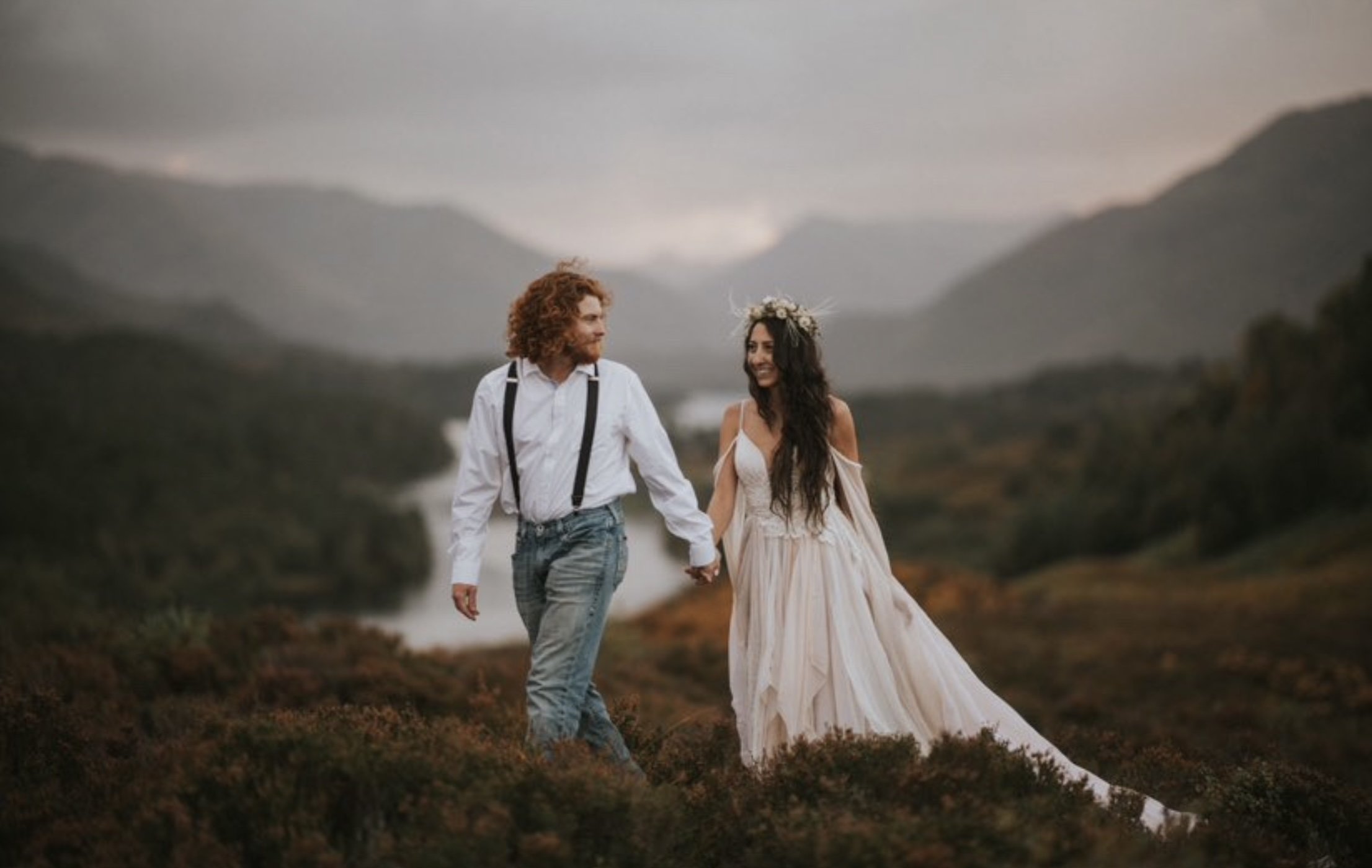   Heidi wedding dress . Bride Sarah’s elopement in Scotland. Photo by  Michael Carver Photography.   