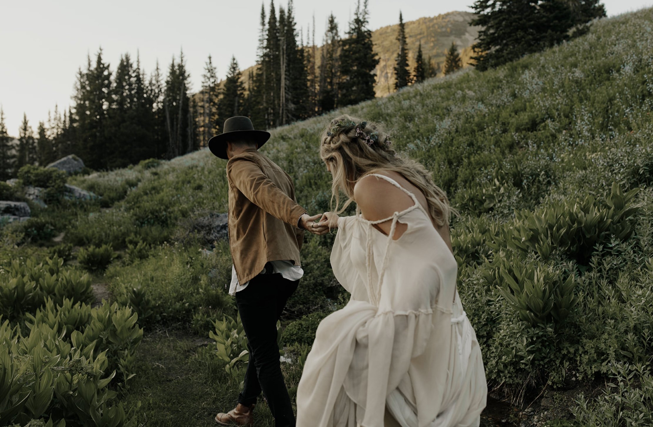   Luna wedding dress . Elopement in Albion Basin , Utah. Photo by  Savannah Brown Photography.   