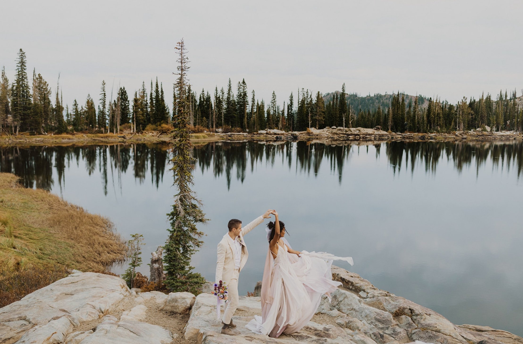   Swan wedding dress . Elopement in McCall, Idaho. Photo by  Kylie Morgan Photography.   
