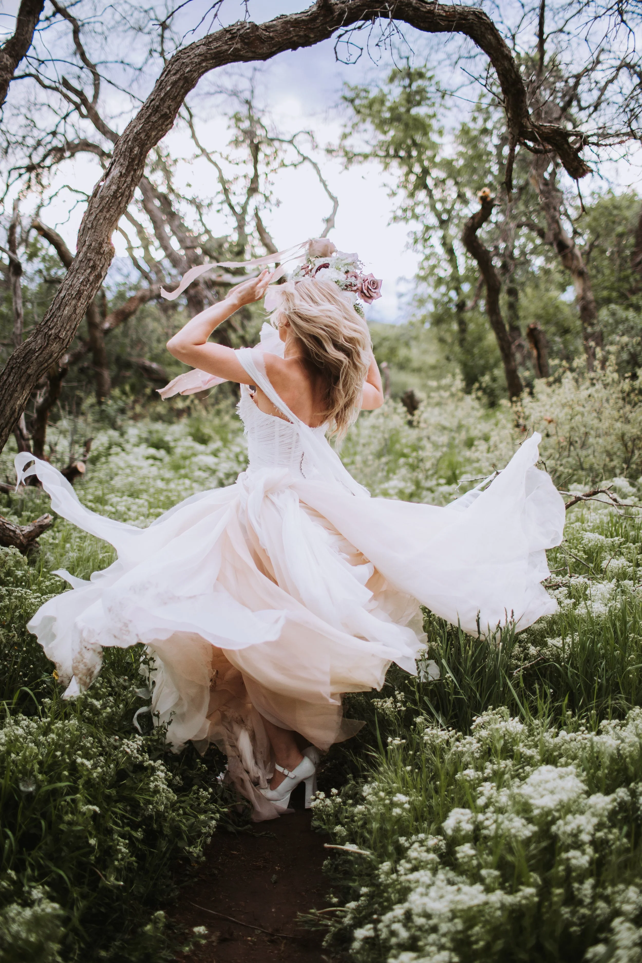 ethereal silk blush wedding dress for fairytale bride