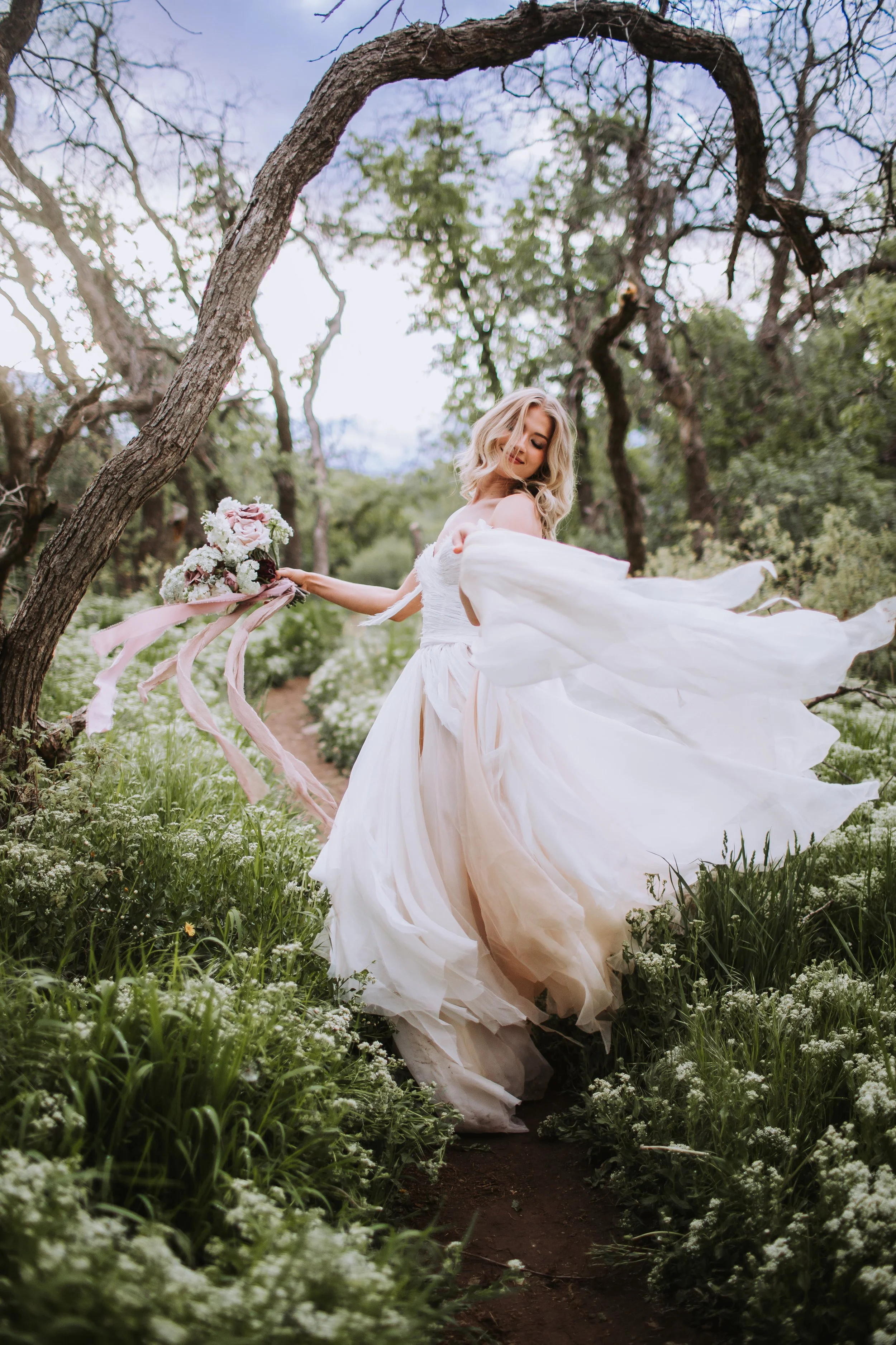Artistic unique wedding gown for whimsical outdoor bride 