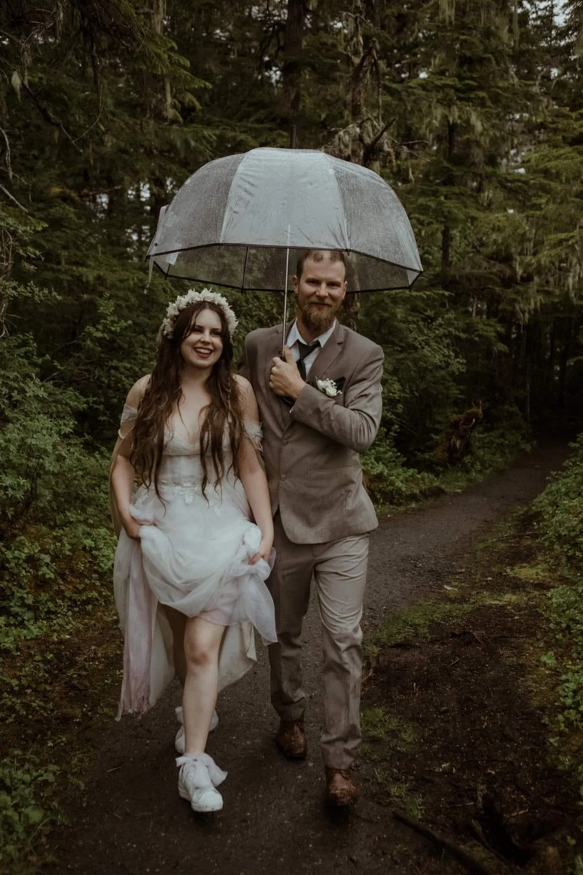 Alaska rainy forest elopement