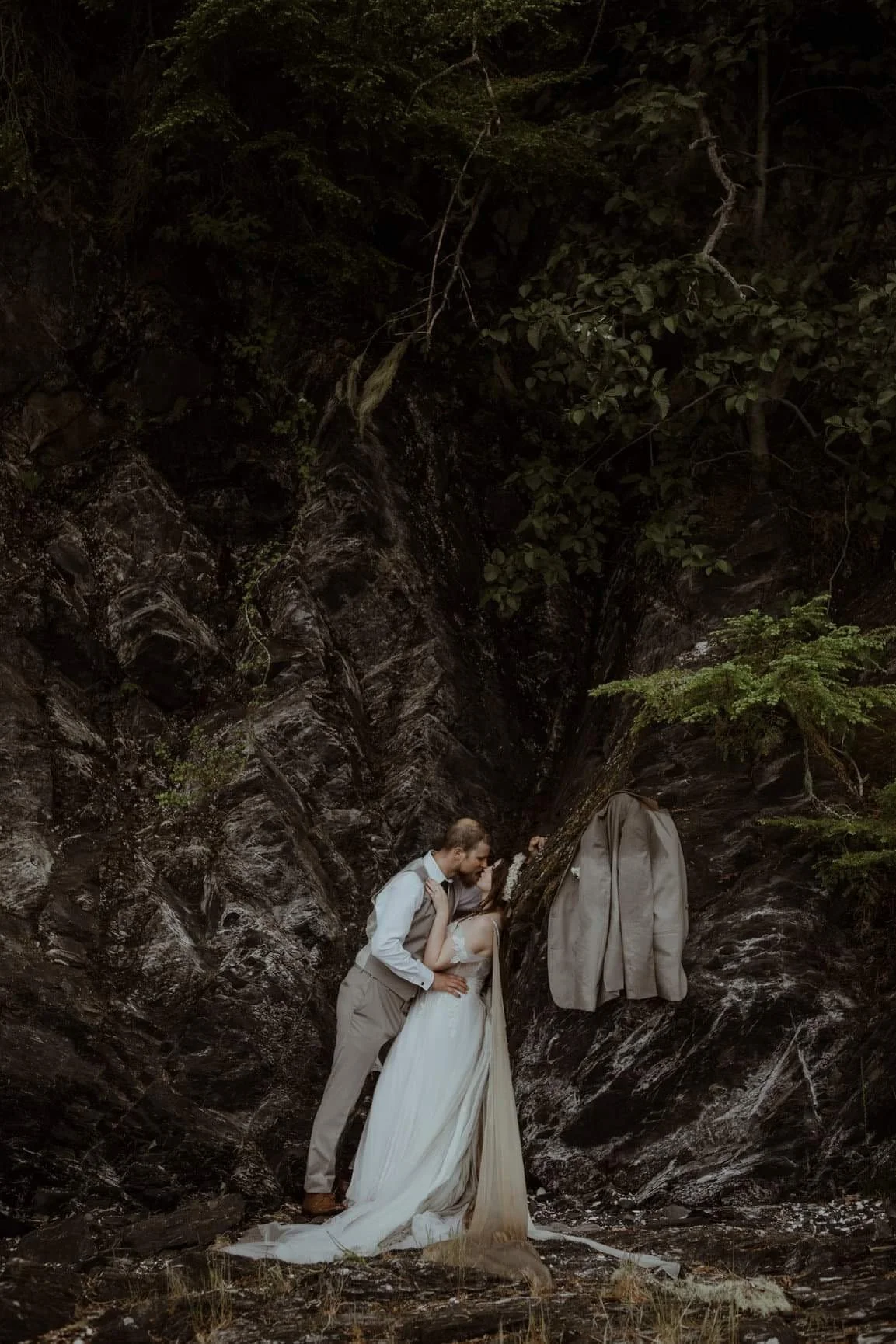 Alaska elopement bride wearing custom wedding dress