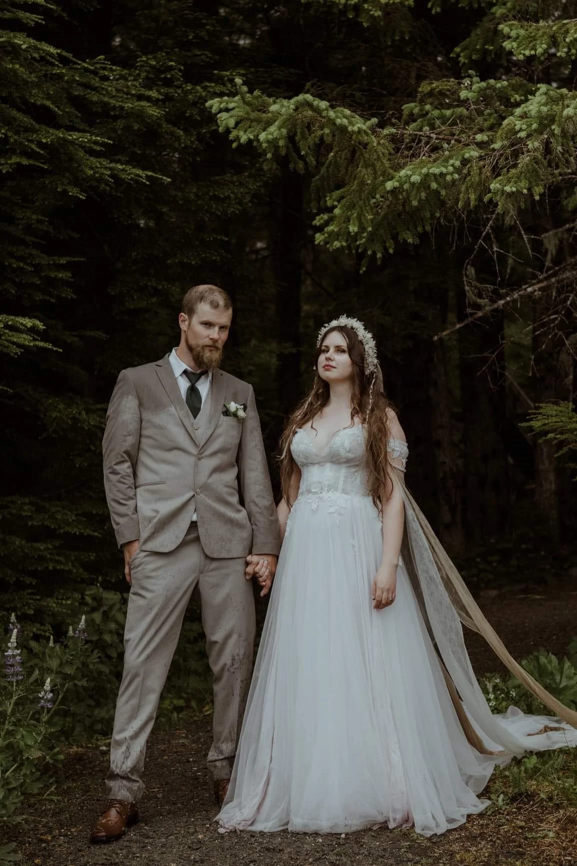 Alaska whimsical elopement corset wedding dress