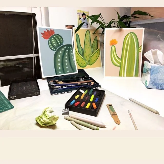 #cactuspainting #pastelart totally not floral nor fabric haha but I&rsquo;ve been wanting to make an art print for my son&rsquo;s room. So, finally, I made his fav plant 🌵. I can&rsquo;t wait to see them all hanged up in his empty wall space 🤗💗 #a