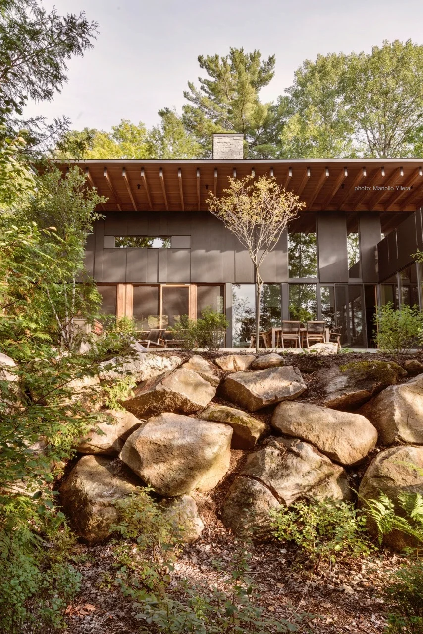 Rock Wall Gardens Grace This Lakeside Modernist Cabin in Ontario