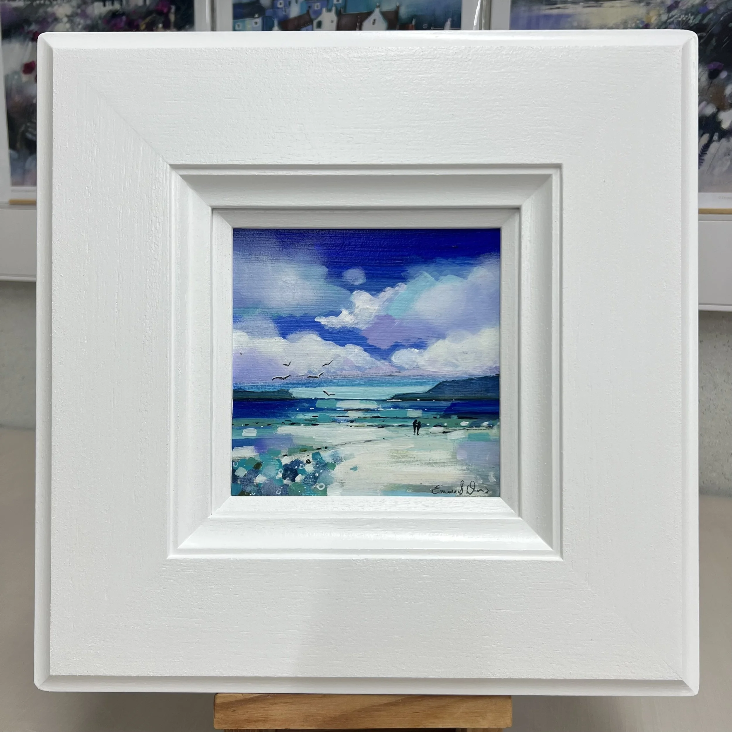 Calgary Bay Mull original Scottish coastal landscape painting by Emma S Davis. Framed view.