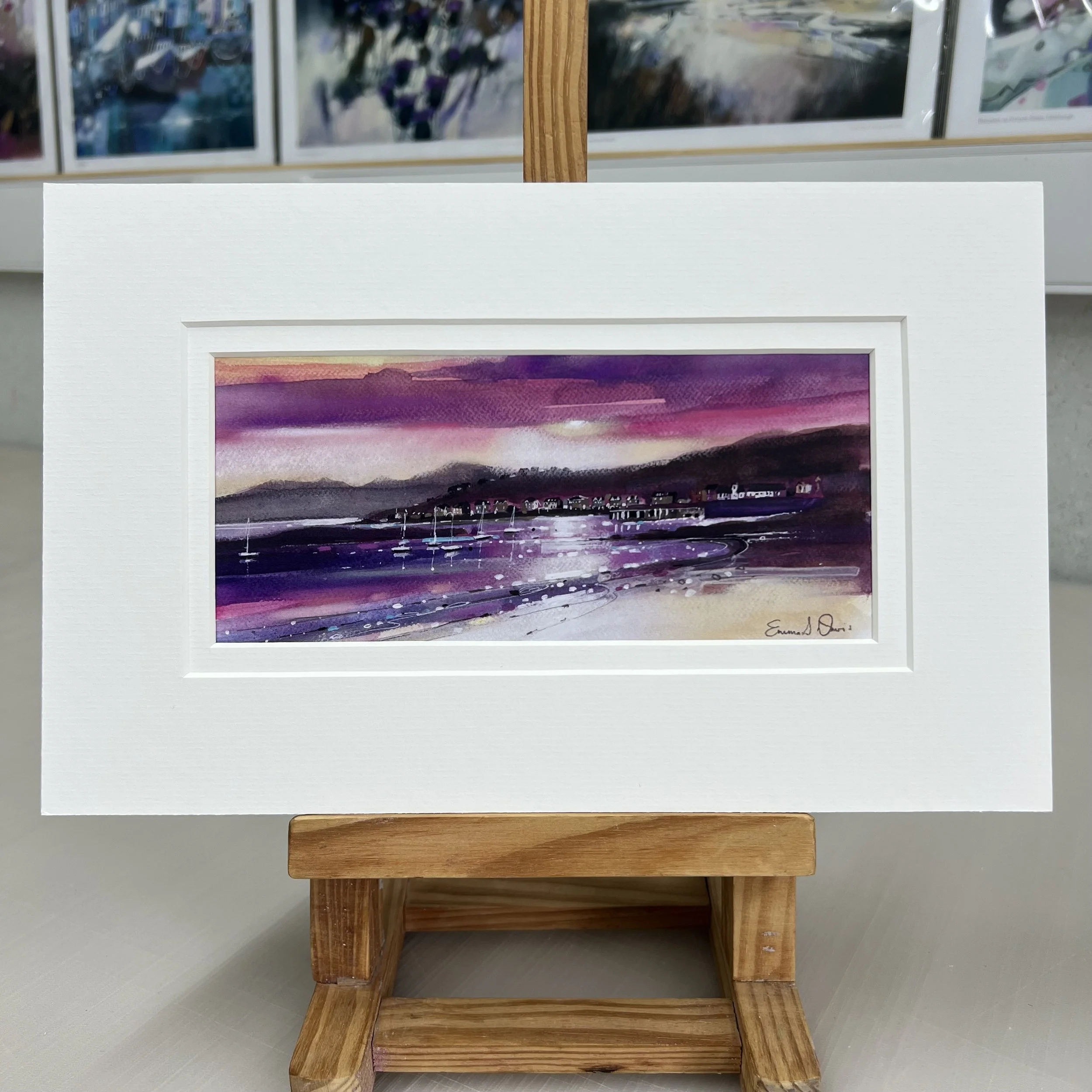 Greetings Card Millport Isle of Cumbrae Arran View by Scottish Landscape Artist Emma S Davis. Mounted option.