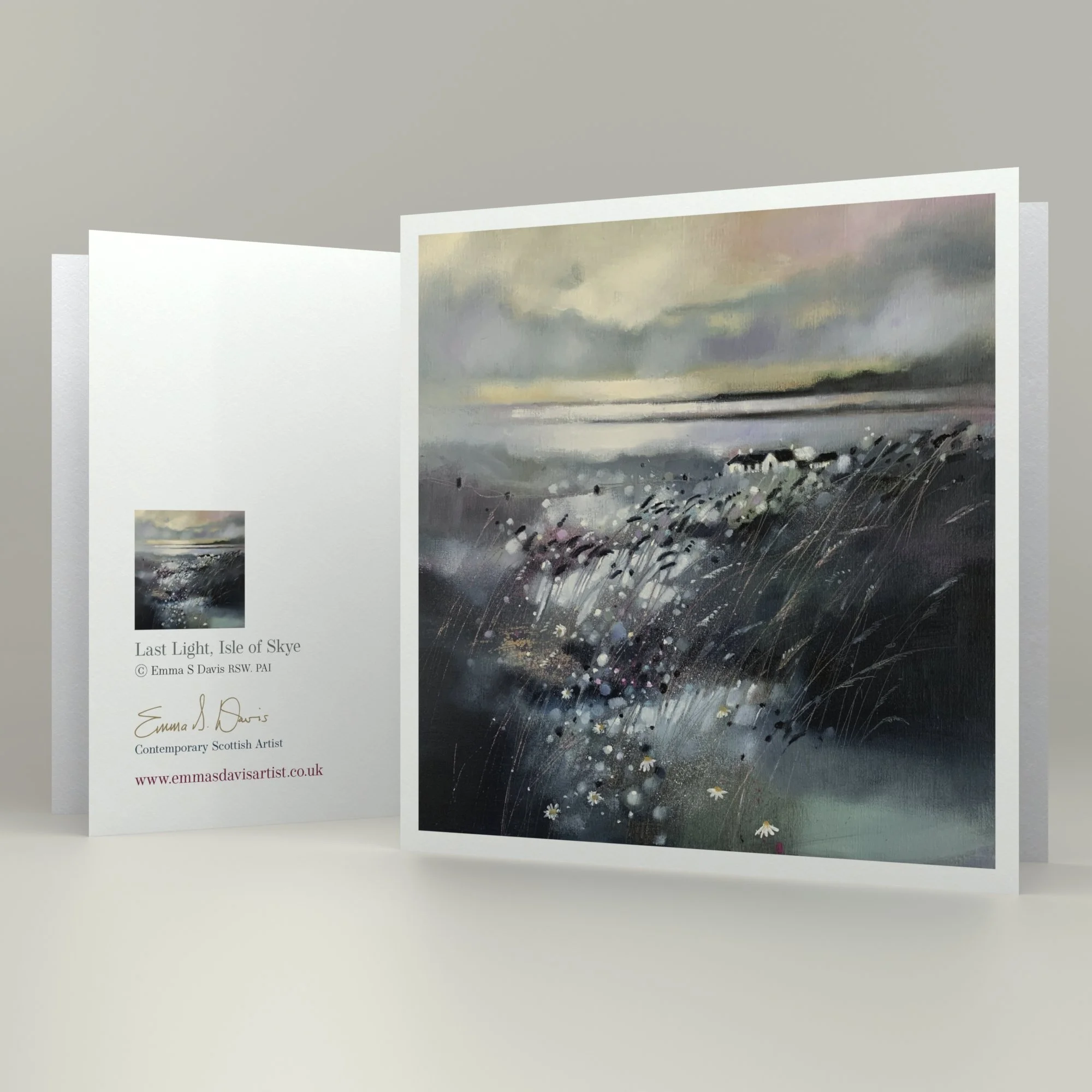 Framed card 'Last Light, Isle of Skye' by Emma S Davis Artist showing card detail