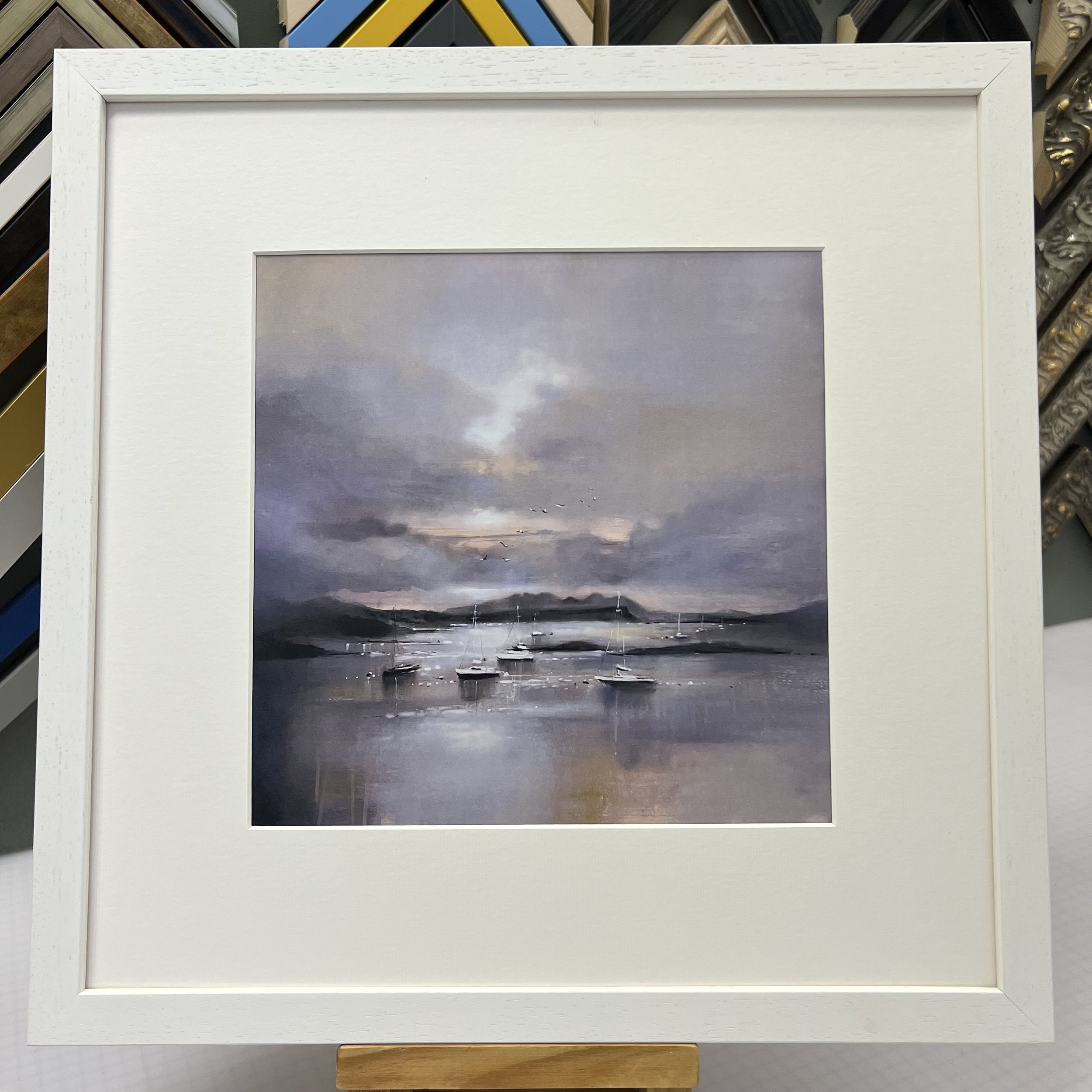 Framed in white 'Glenuig' open edition print by Emma S Davis Scottish Landscape Artist