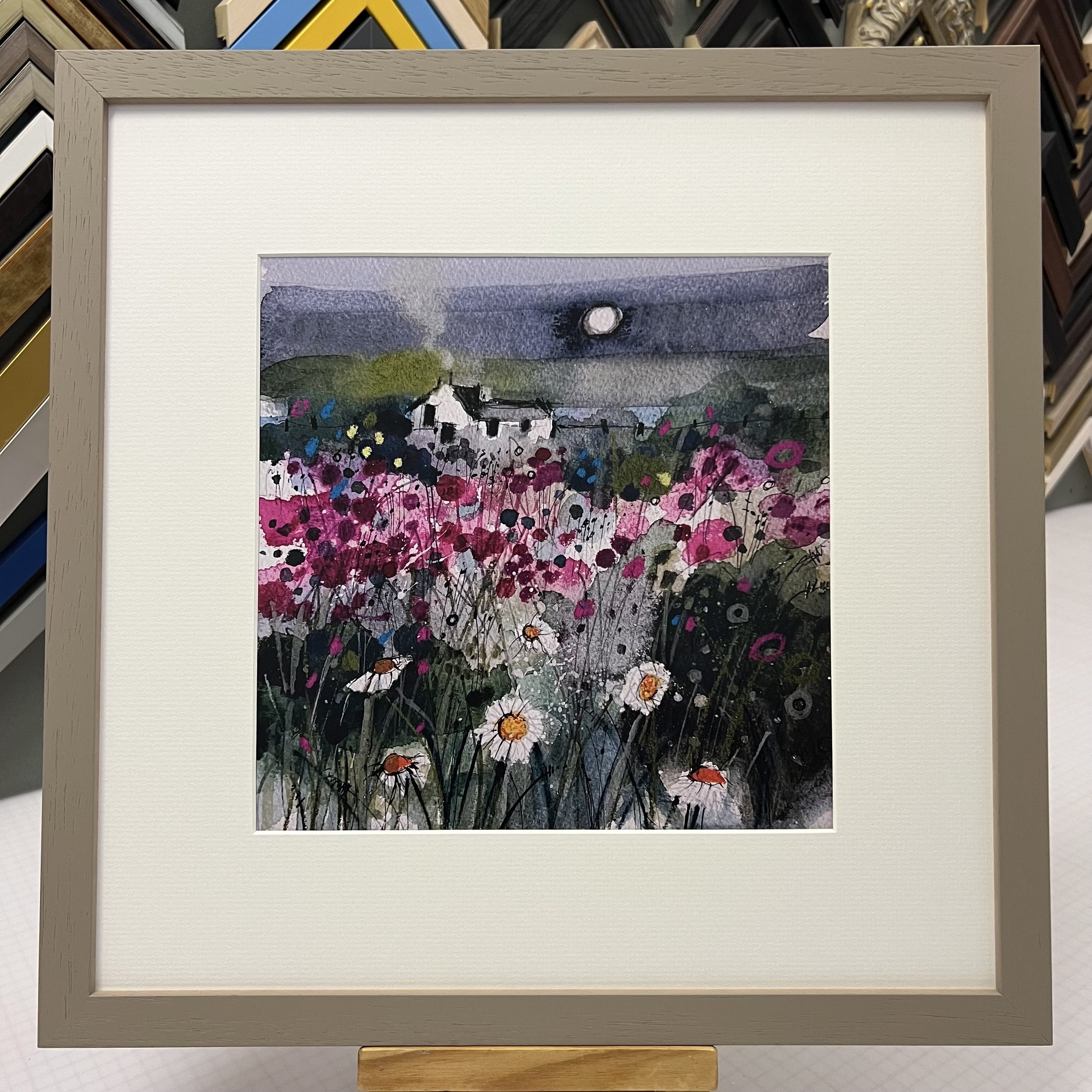 Framed in light grey 'Solitude' open edition print by Emma S Davis Scottish Landscape Artist