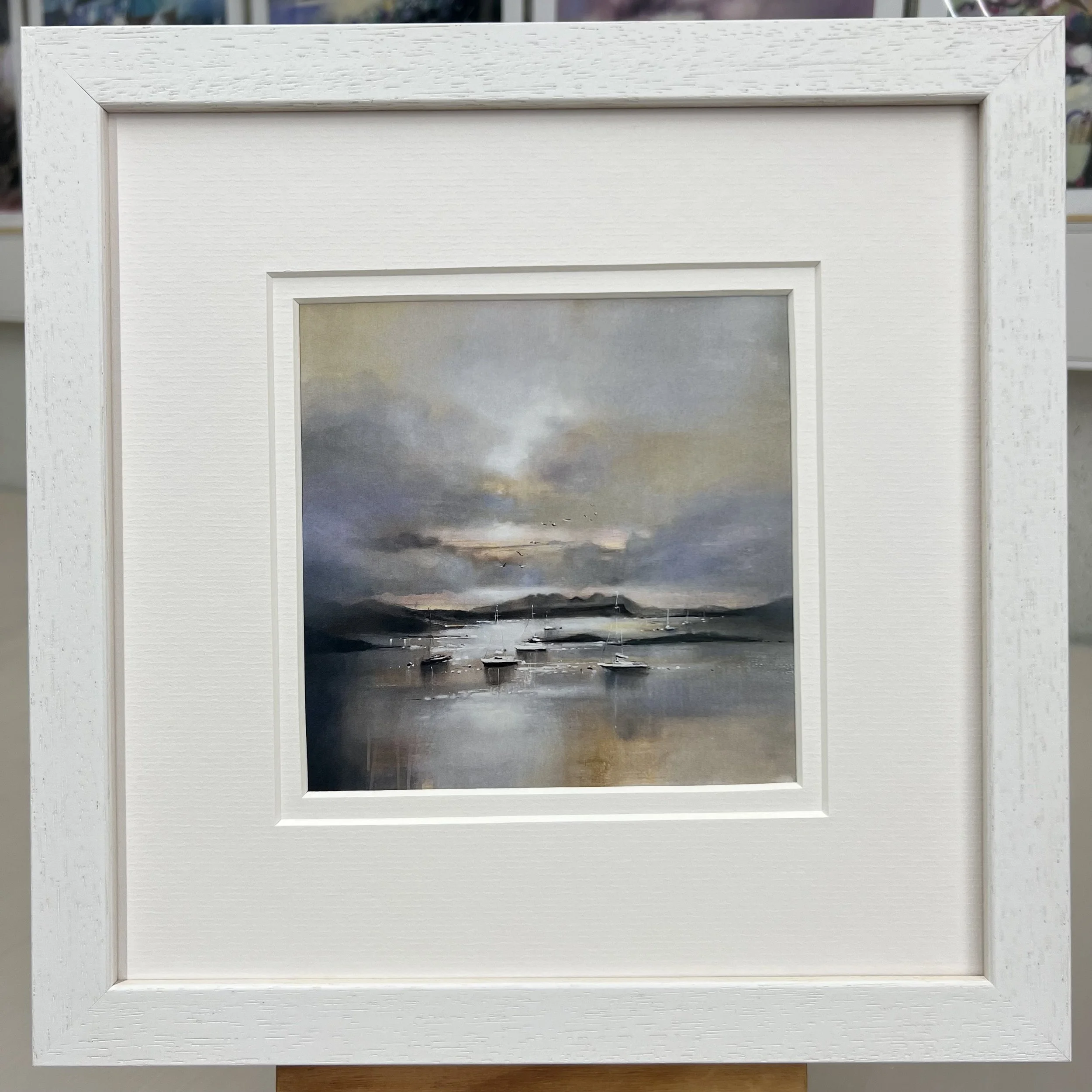 Framed Art Card Glenuig, Arisaig, Highlands by Scottish Landscape Artist Emma S Davis. White Frame Double Mount