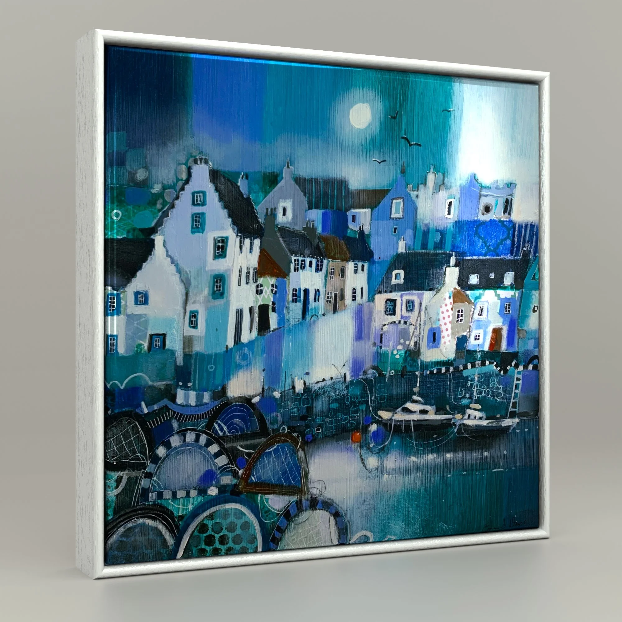 Summer Memories Crail Framed Ceramic Tile Art Print by Emma S Davis Artist