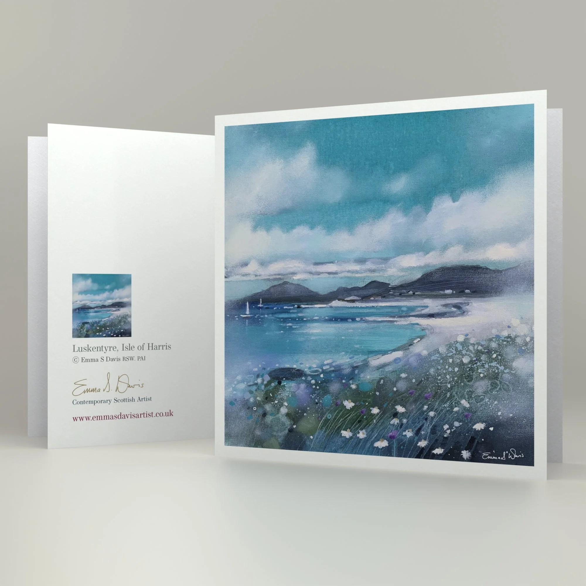 Framed card 'Luskentyre, Isle of Harris' by Emma S Davis Artist showing card detail