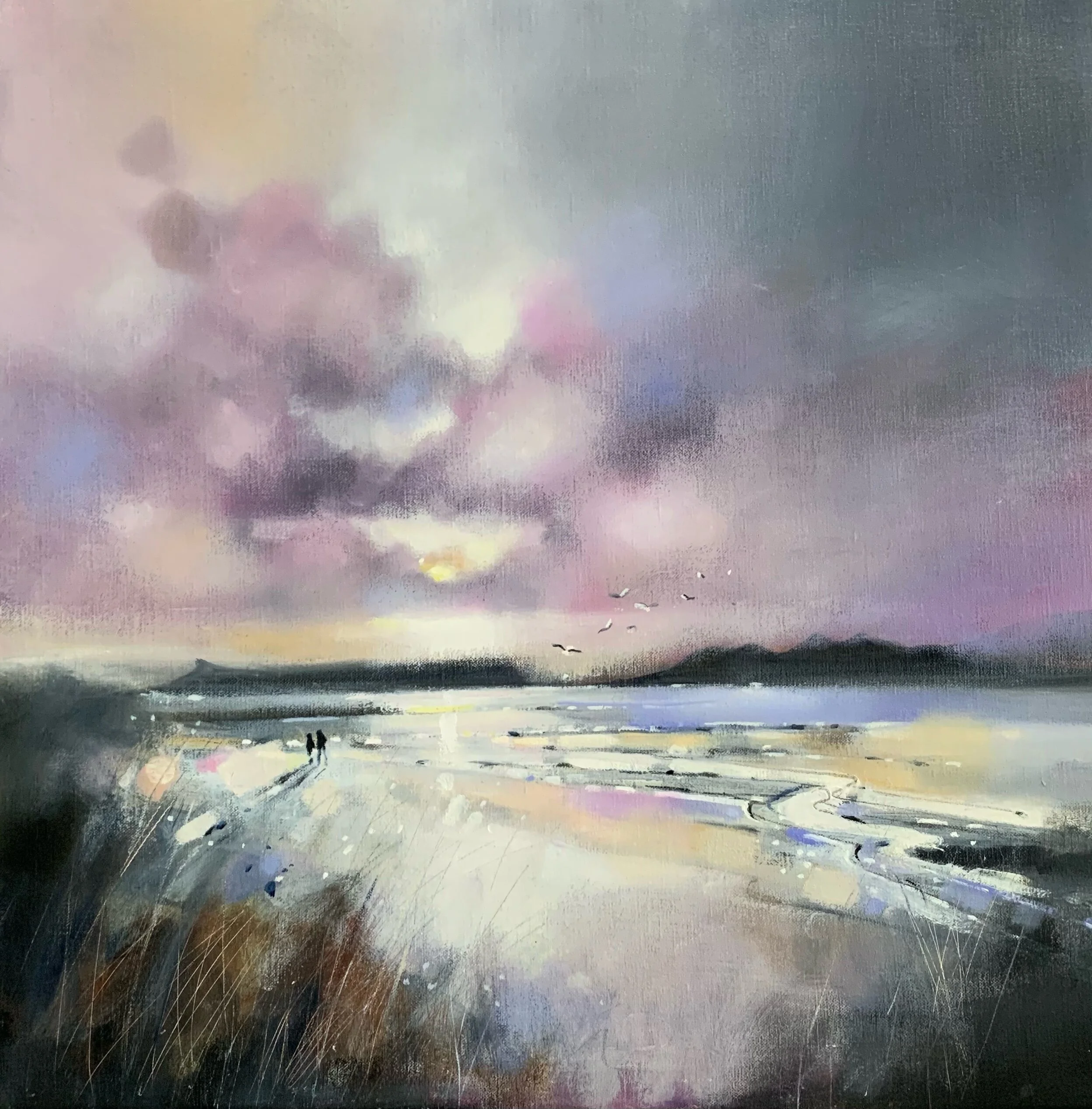 Detail of 'Camusdarach Beach' by Emma S Davis Artist. Tranquil scene from the Scottish Highlands. Envelope included.