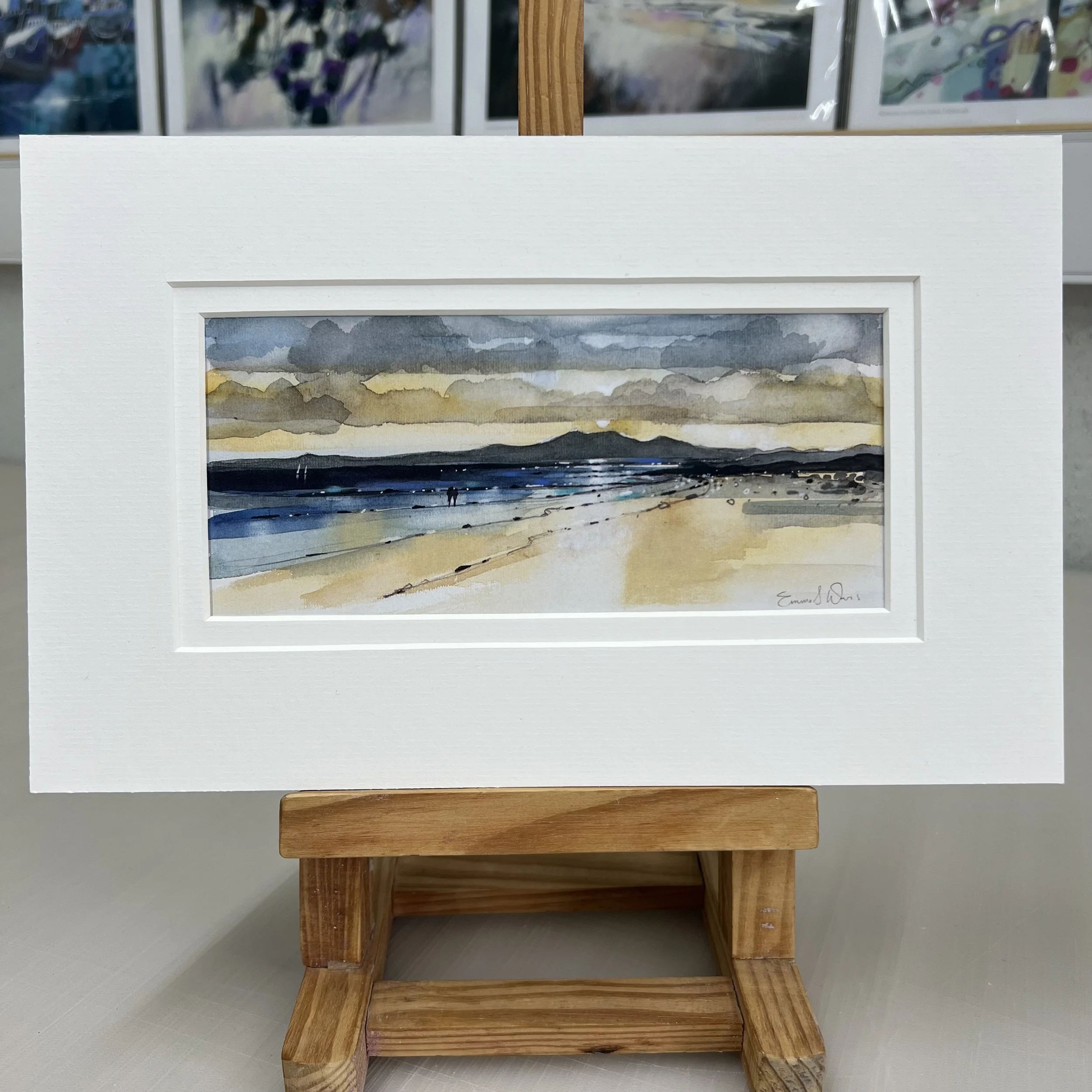 Greetings Card Arran View Seamill Ayrshire by Scottish Landscape Artist Emma S Davis. Mounted option.