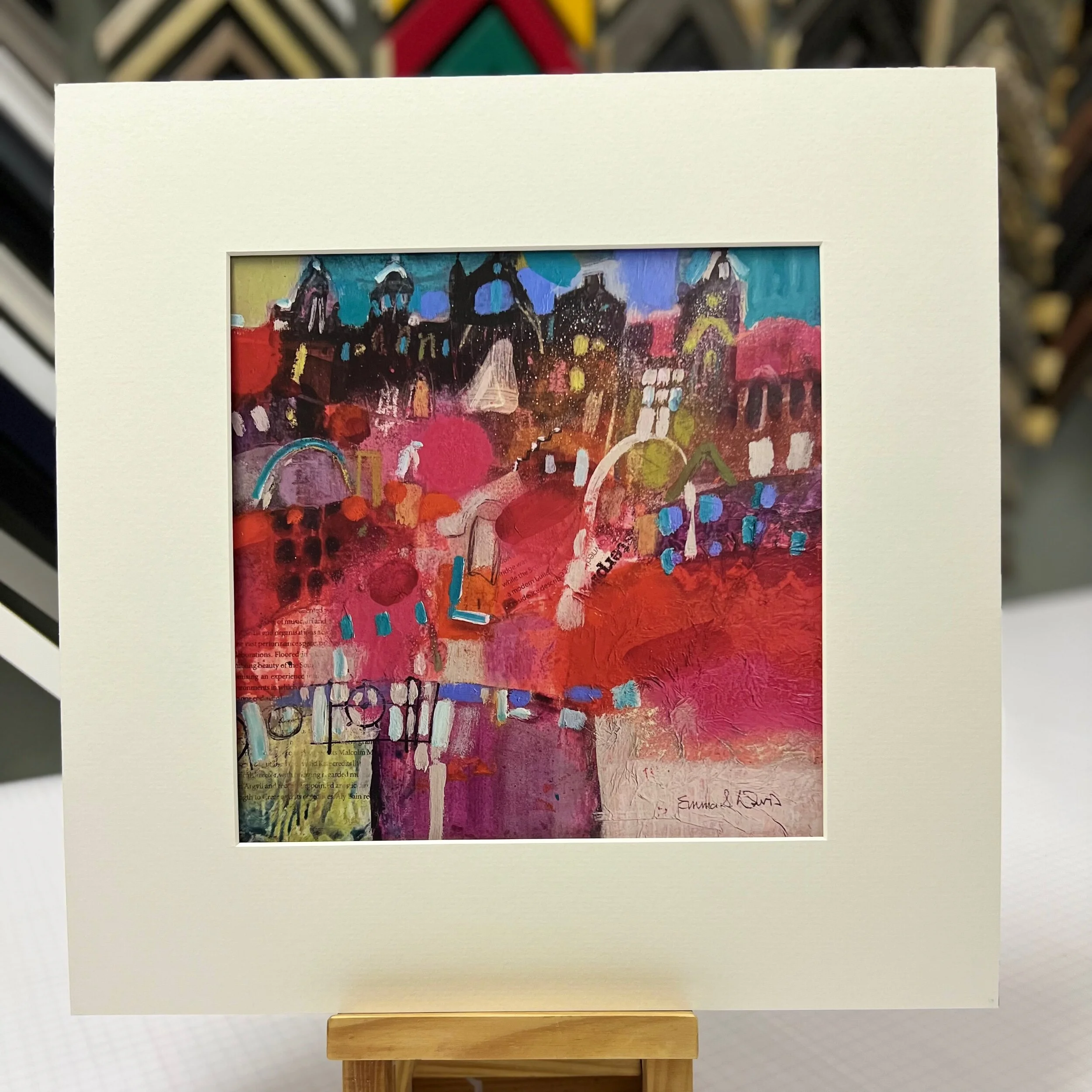 Art Print of Edinburgh Abstract Skyline by Scottish Landscape Artist Emma S Davis. Mounted Option.