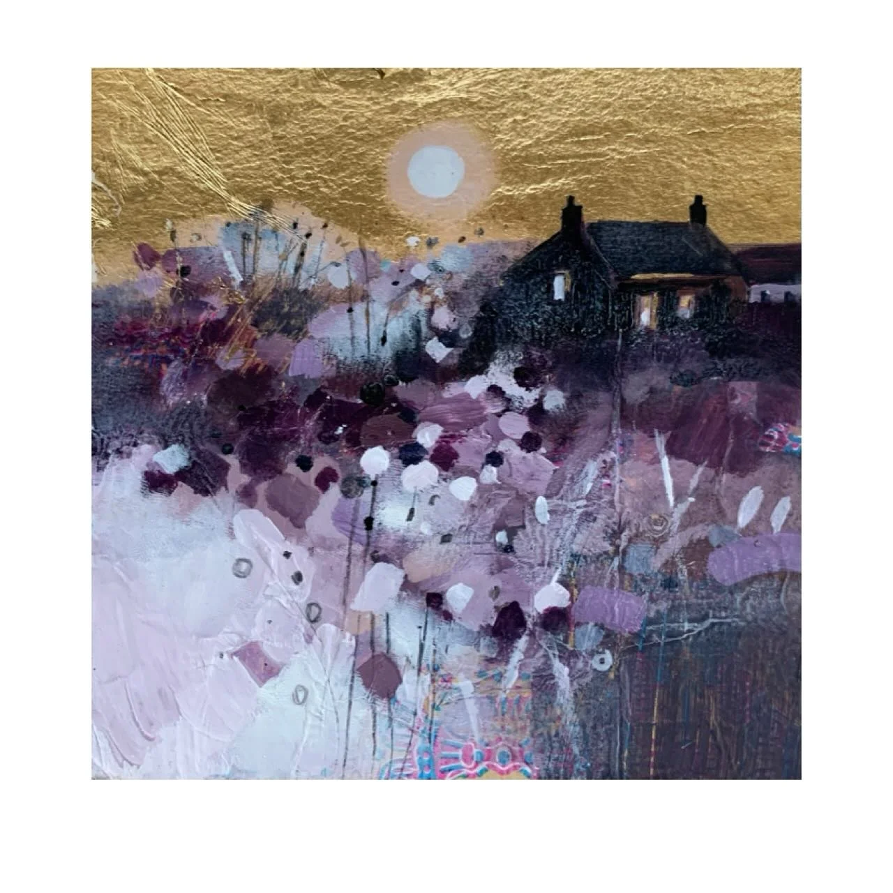 &lsquo;Moonlit Haven&rsquo; 
Tiny little 5.5&rdquo; piece with gold leaf 
www.emmasdavisartist.co.uk