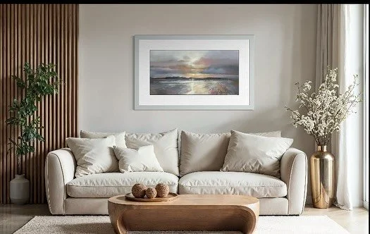 &lsquo;Arran Sunset From Troon&rsquo; 
One of the larger landscape shaped limited edtion prints on the website.
www.emmasdavisartist.co.uk