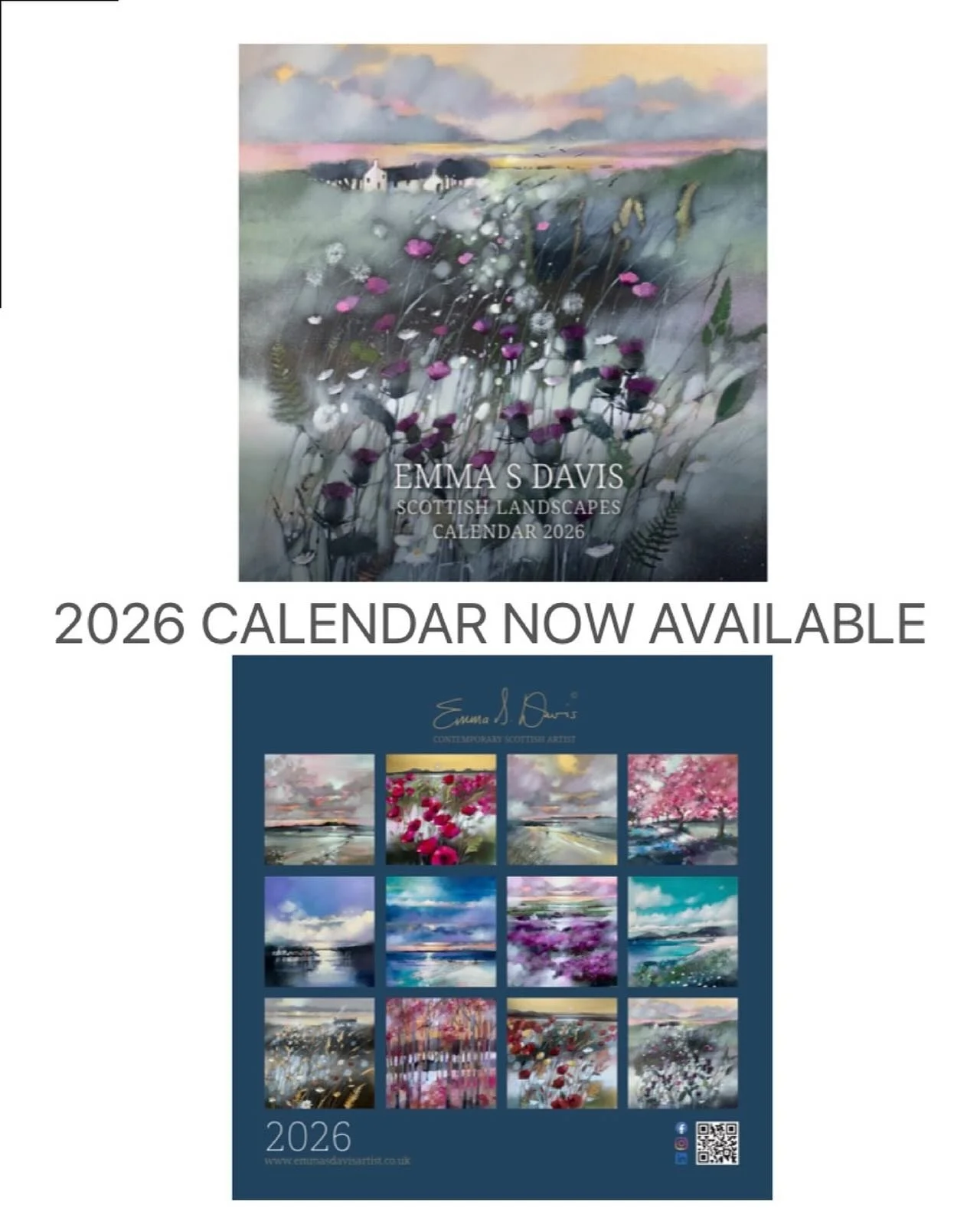 2026 CALENDAR NOW ON WEBSITE 
Those of you that got in touch with me to reserve a calendar, I have them kept aside for you. I will be in touch. 
www.emmasdavisartist.co.uk
.
.
.
#emmasdavisartist #scottishart #scottishcalendar #artcalendar
