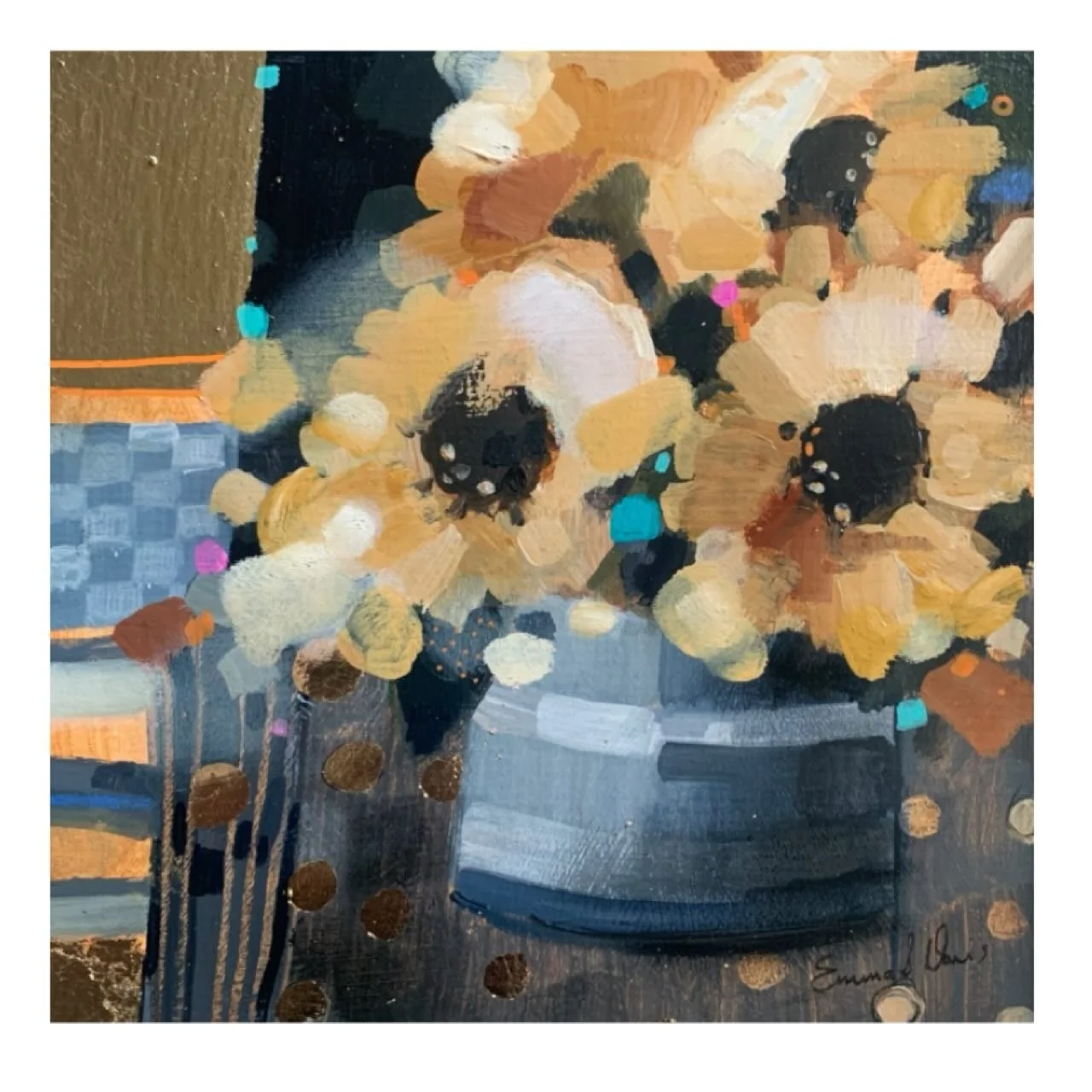 &lsquo;Toward the Sun&rsquo; 
Little 8&rdquo; x 8&rdquo; oil painting with gold leaf. 
www.emmasdavisartist.co.uk
.
.
.
#emmasdavisartist #emmadavisart #scottishart #sunflowers #stilllife