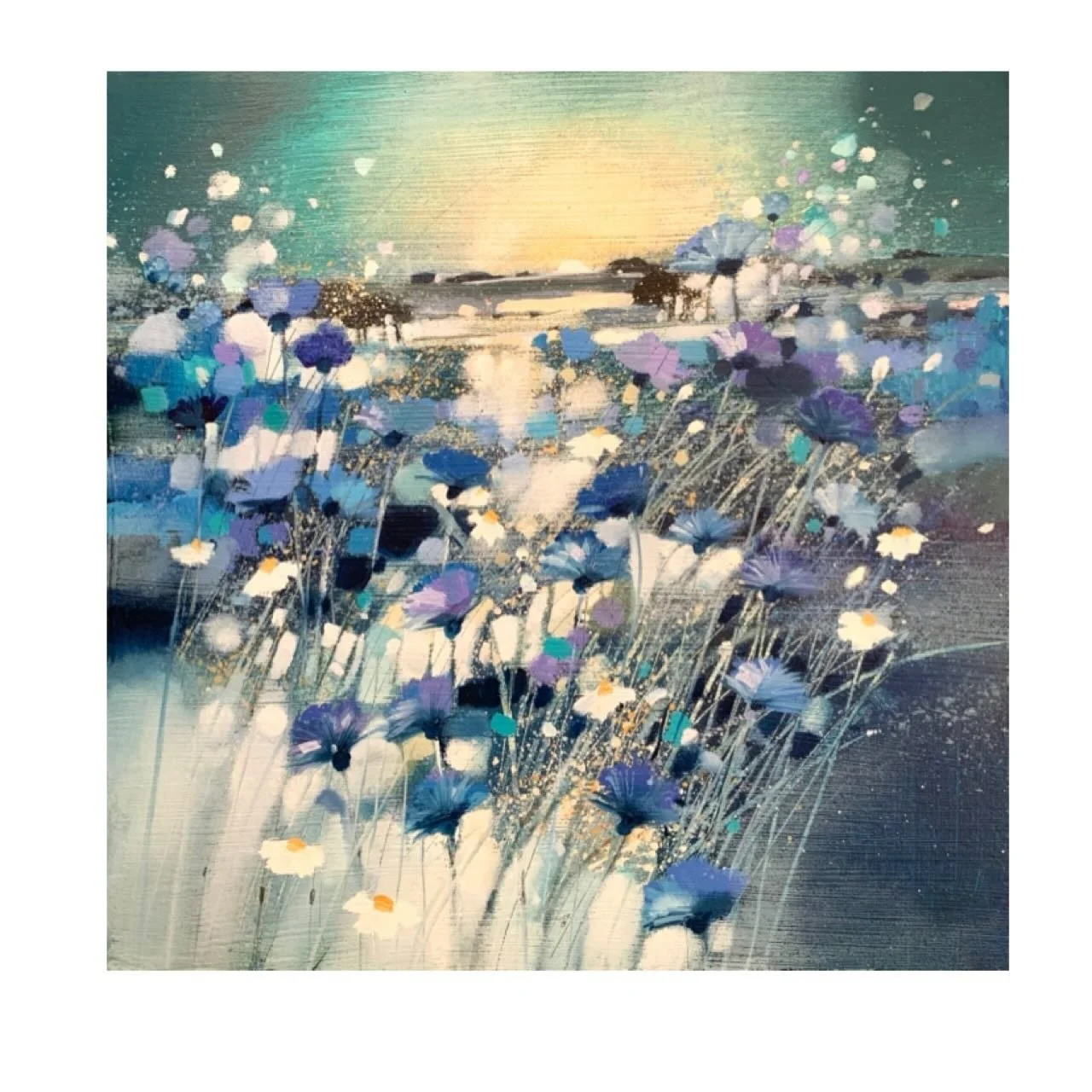 &lsquo;Cornflower Dusk&rsquo;
15&rdquo; x 15&rdquo; oil on gesso panel. 
Framed size approximately 22&rdquo; x 22&rdquo; 
www.emmasdavisartist.co.uk 
.
.
.
#emmasdavisartist #scottishart #cornflowers #sunsetart #oilpainting