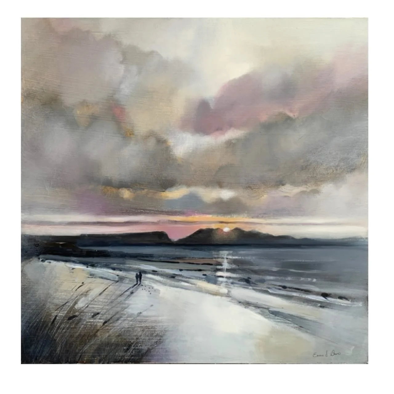 &lsquo;Footprints, Camusdarach&rsquo; 
Oil on gesso panel 
www.emmasdavisartist.co.uk
.
.
.
#emmasdavisartist #camusdarach #arisaig #sunsetart #footprint