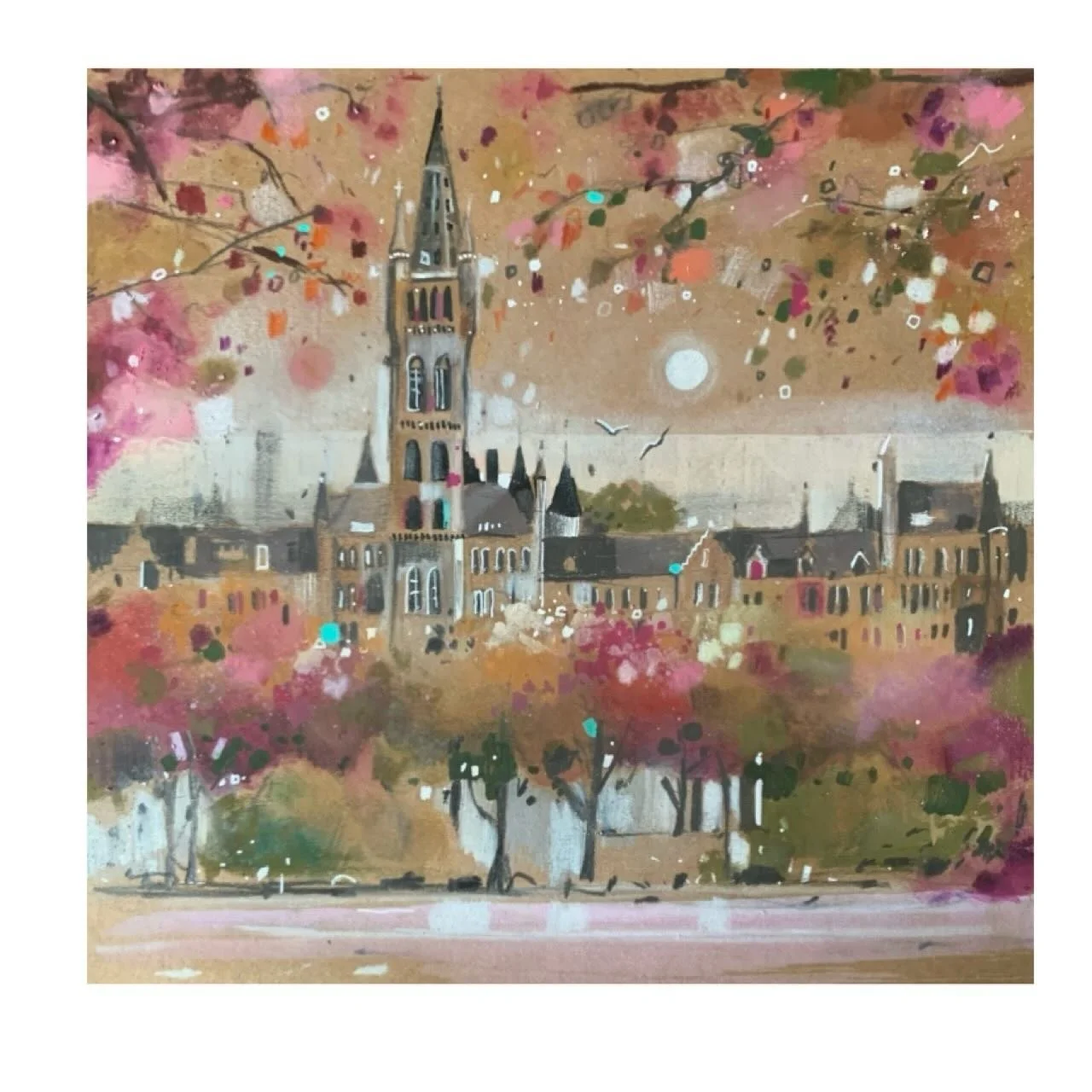 &lsquo;University of Glasgow&rsquo; 

Mixed media of Glasgow Uni and the birds representing the exciting journey beyond. 
Not on website yet but can dm for details.
www.emmasdavisartist.co.uk
.
.
.
#emmasdavisartist #scottishart #glasgowuniversity #g