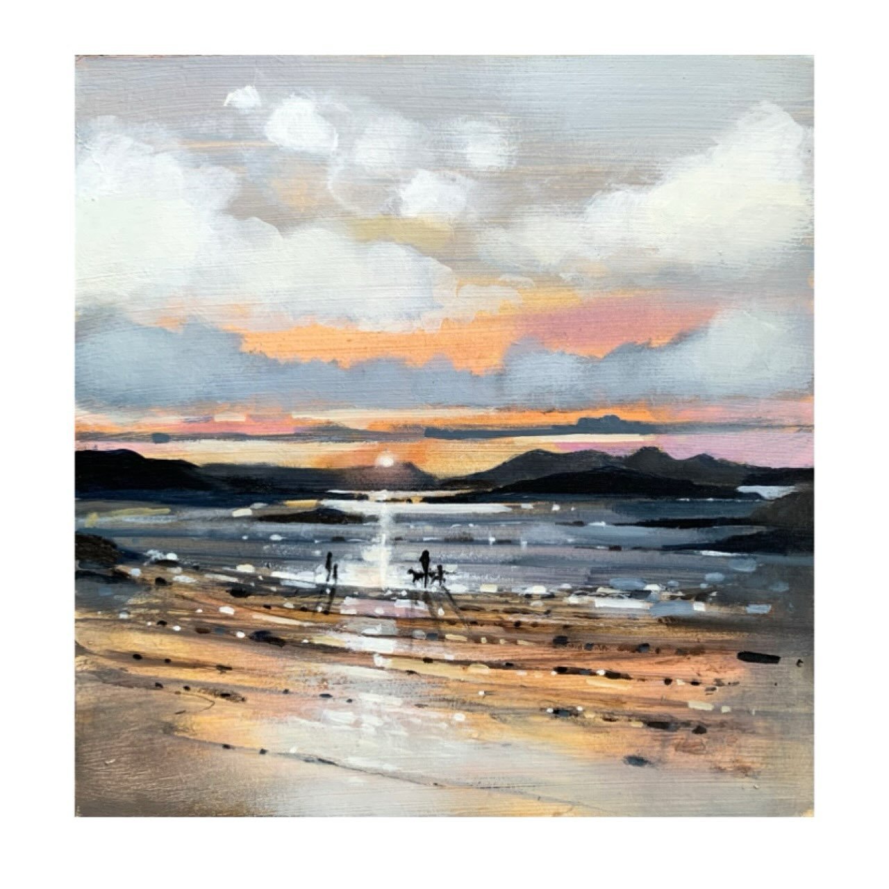 I was so honoured to be commissioned to paint these two pieces of Traigh Beach in Arisaig for a lovely customer who has holidayed here all her life. 

The little figures on the beach represent family members and the precious memories she has shared w