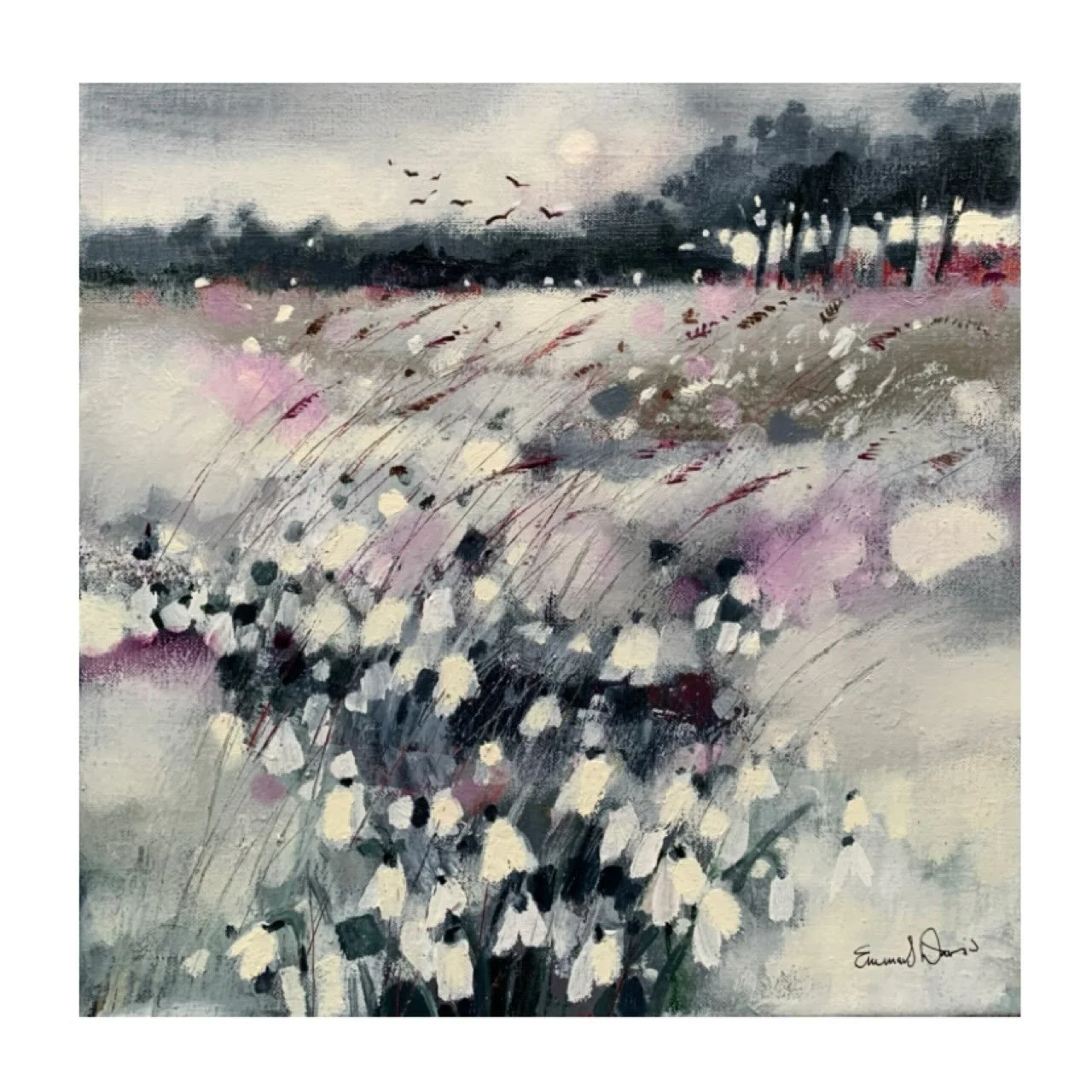 &lsquo;To The Moon&rsquo; 
12&rdquo; x 12&rdquo; oil on linen 
www.emmasdavisartist.co.uk
.
.
.
#emmasdavisartist #scottishart #snowdrops #tothemoonandback❤️ #artforinteriors