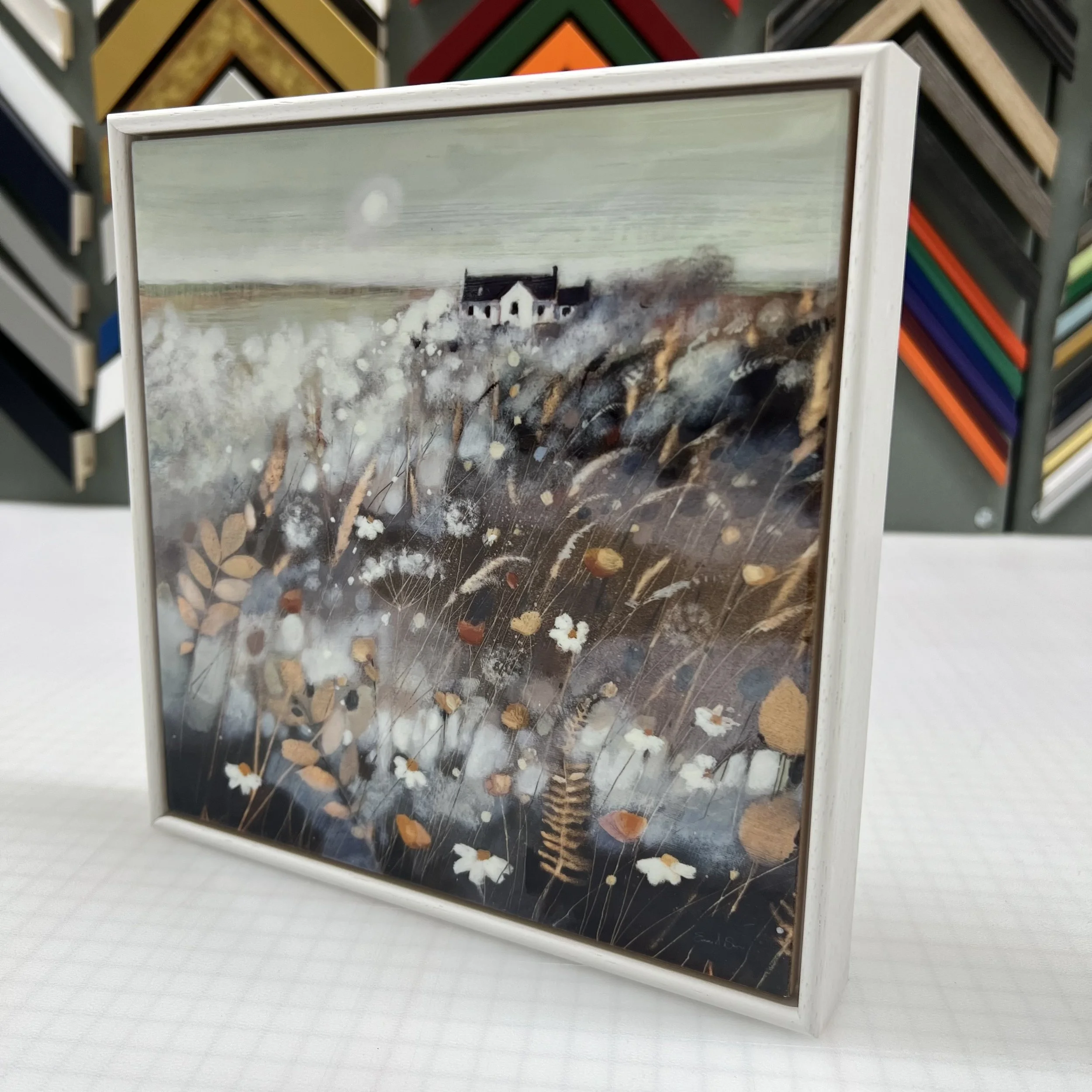 Isle of Skye framed ceramic tile 'Wild Field, Skye' by Emma S Davis Artist. Side view