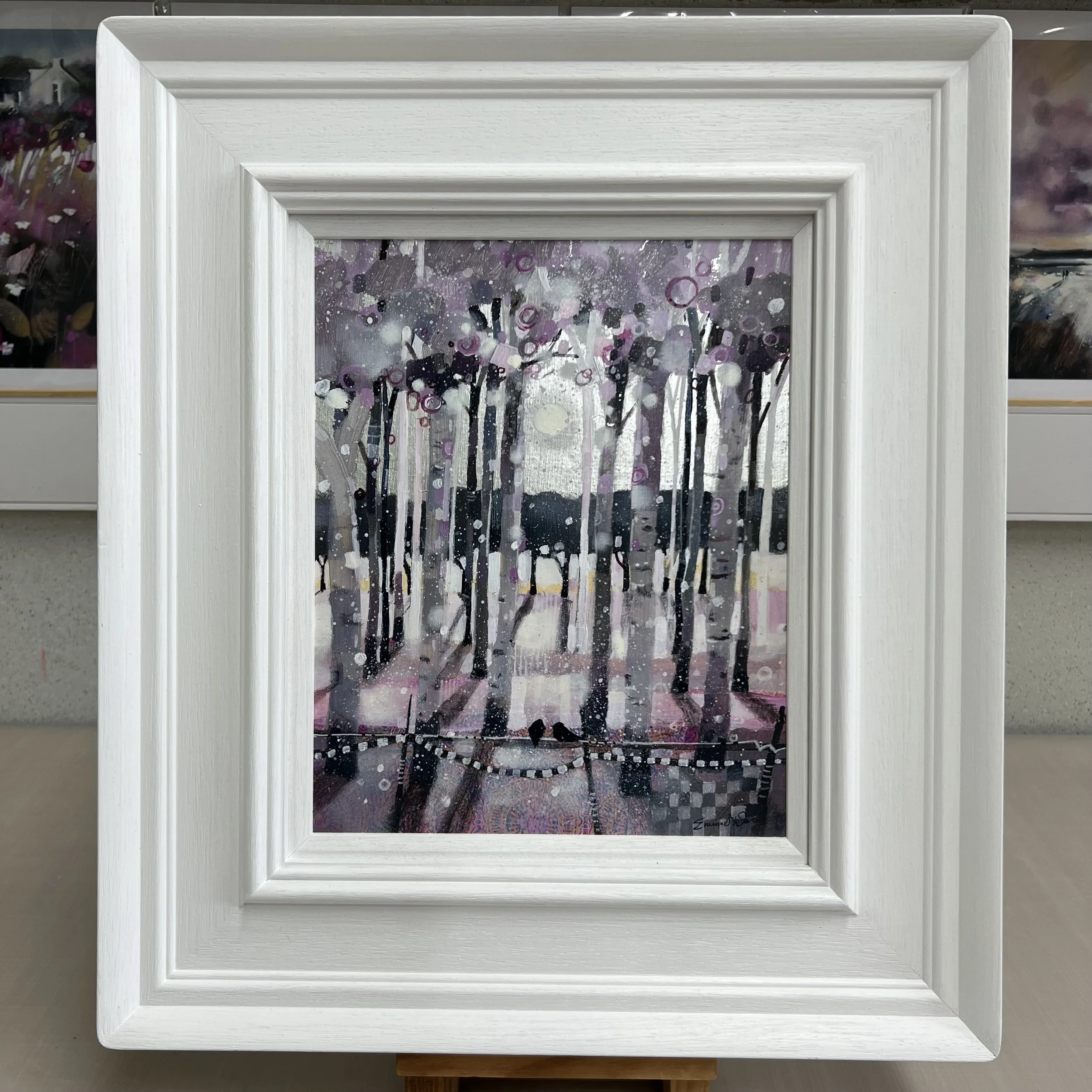 Framed woodland moonlight painting Forever Entwined by Emma S Davis