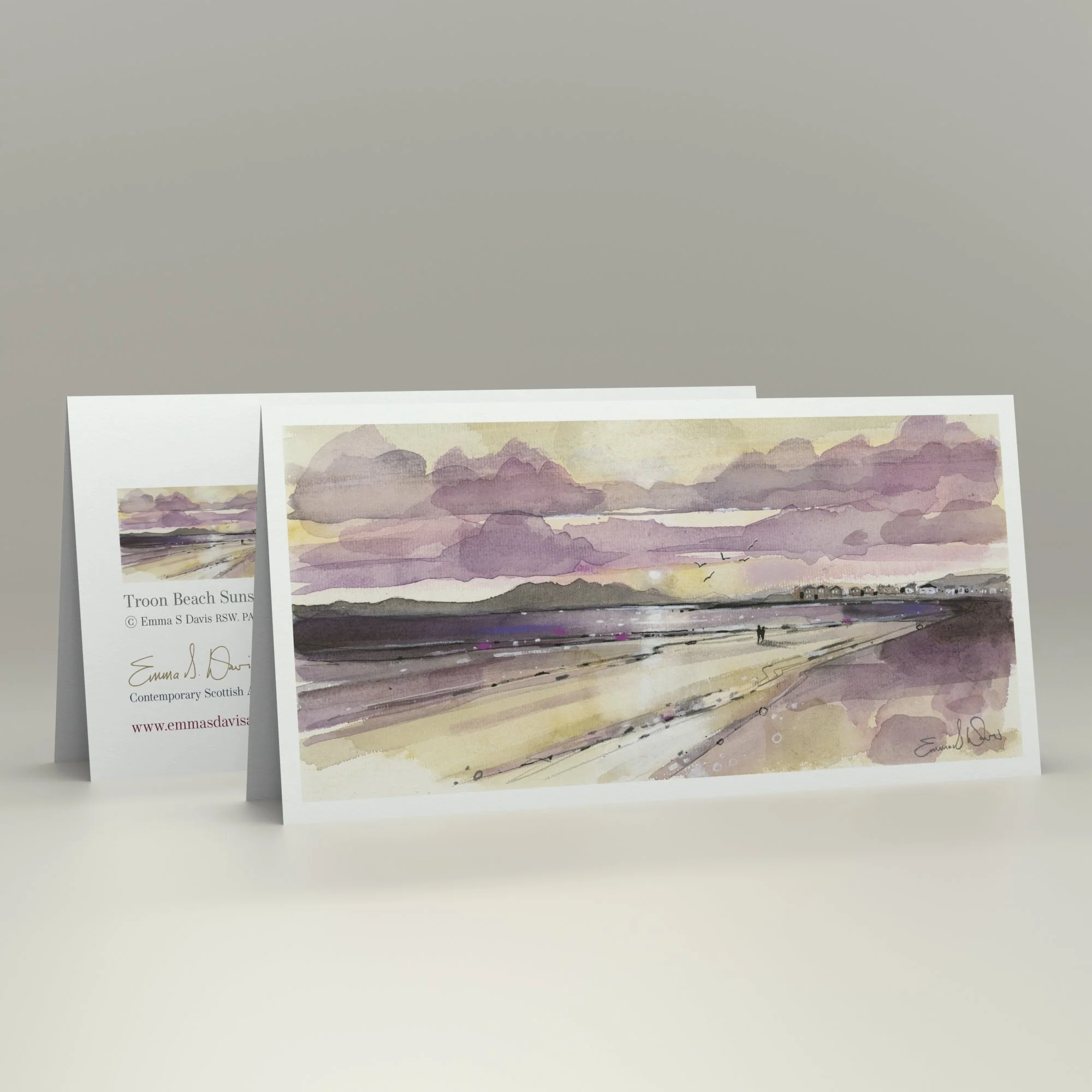 Troon Beach Sunset - Framed Greetings Card by Emma S Davis Artist