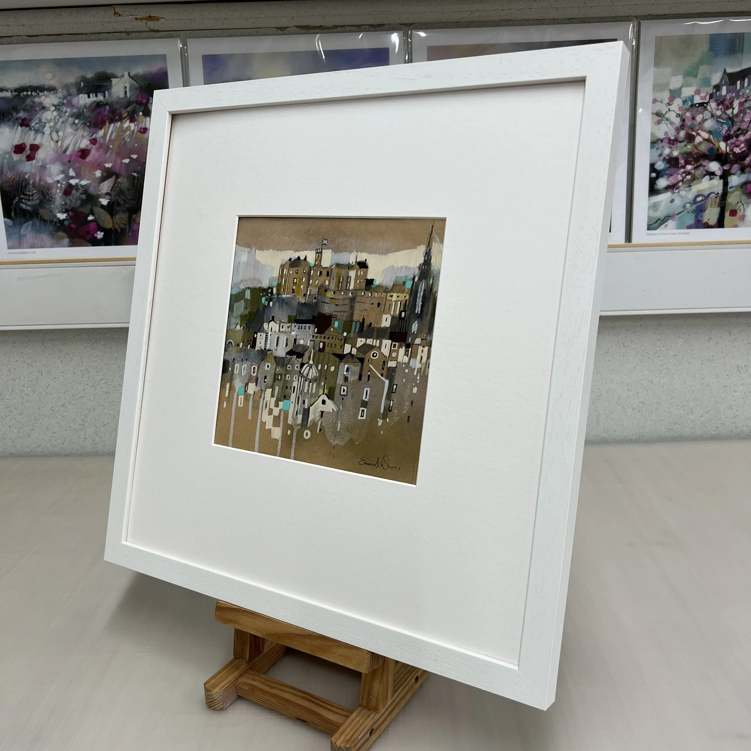 Edinburgh Scottish cityscape original pencil, ink and pastel drawing by Emma S Davis artist alternate view