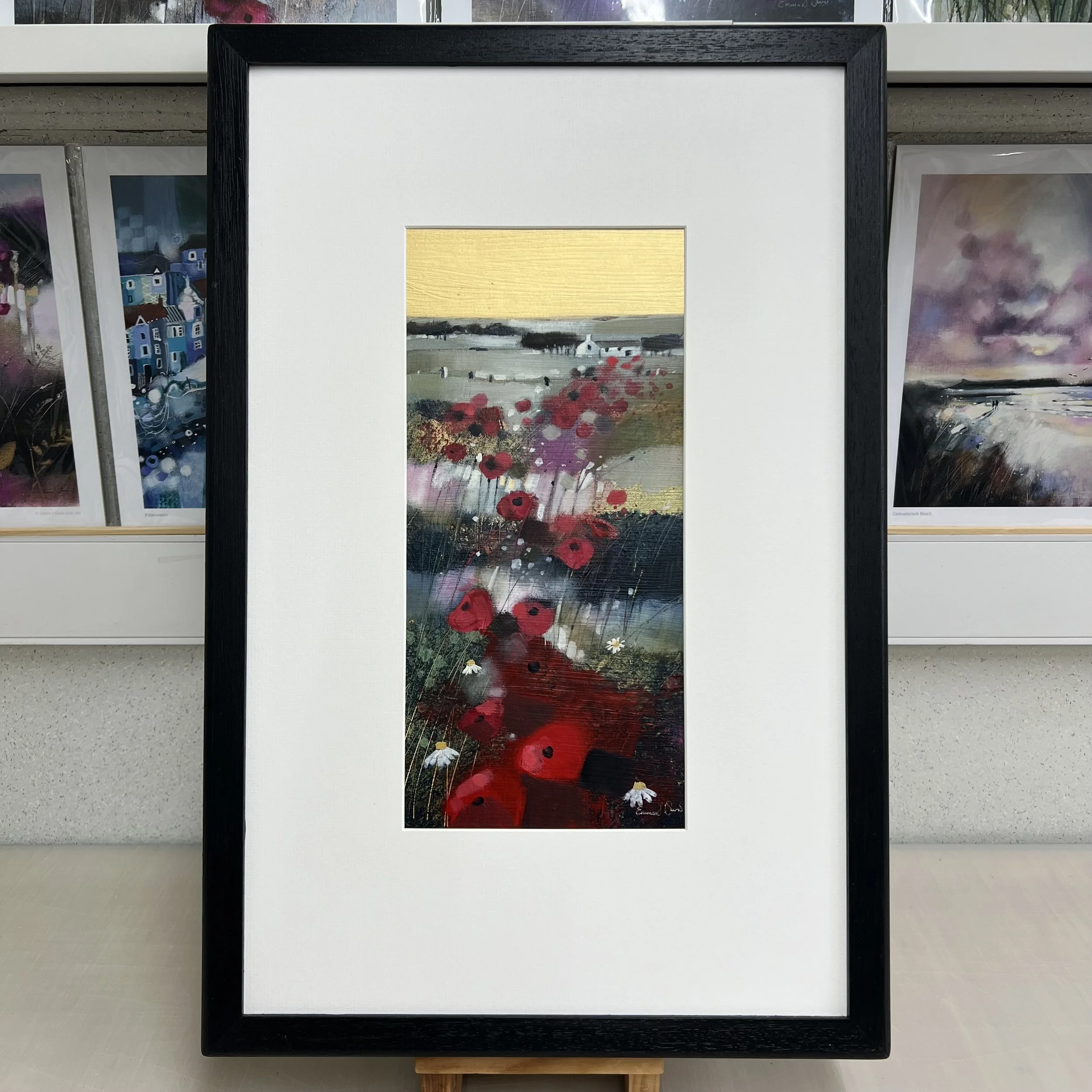 Framed original East Neuk landscape painting East Neuk Poppies and Gold by Emma S Davis