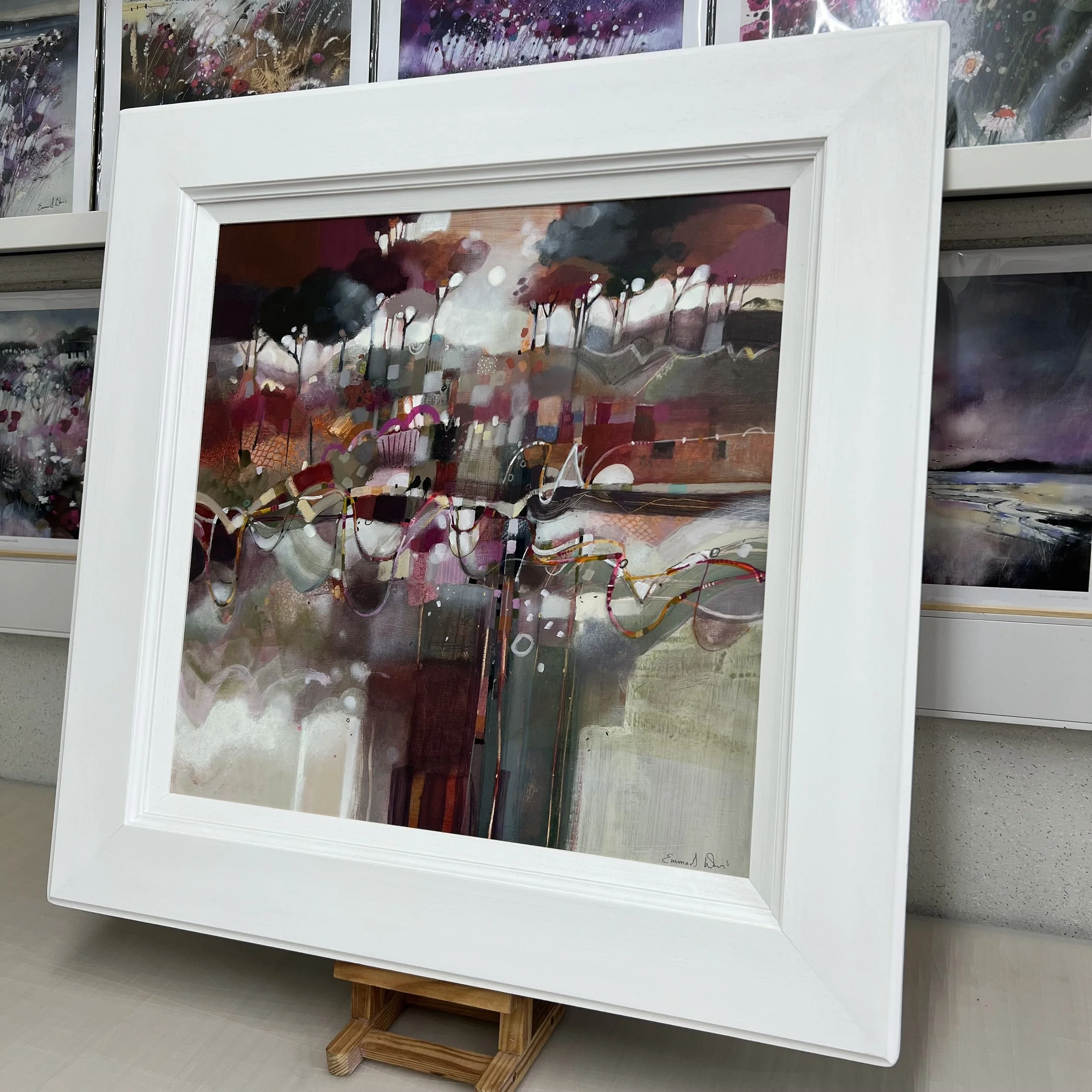 Framed abstract landscape painting Side by Side by Emma S Davis. Alternate view.
